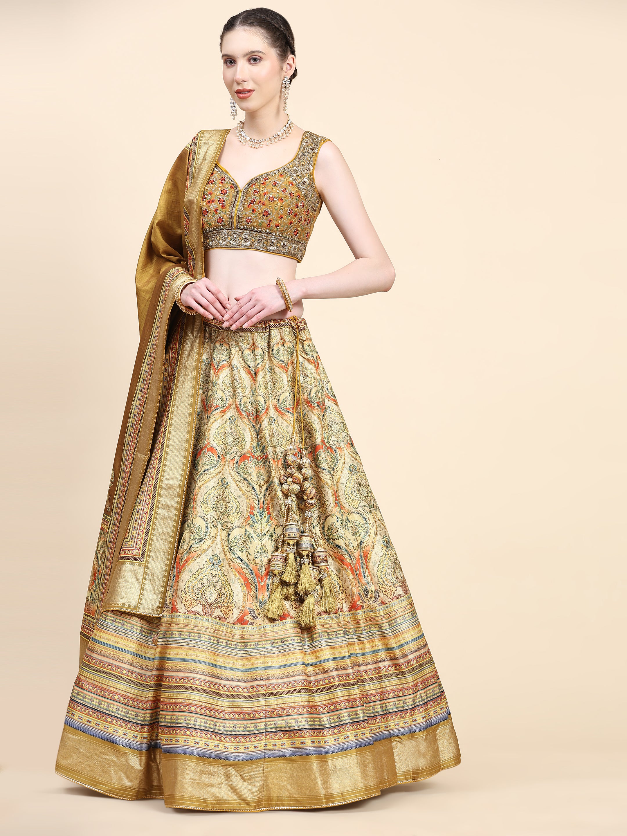 Women's Embroidered Lehenga Blouse with waistbelt set- 4pc set