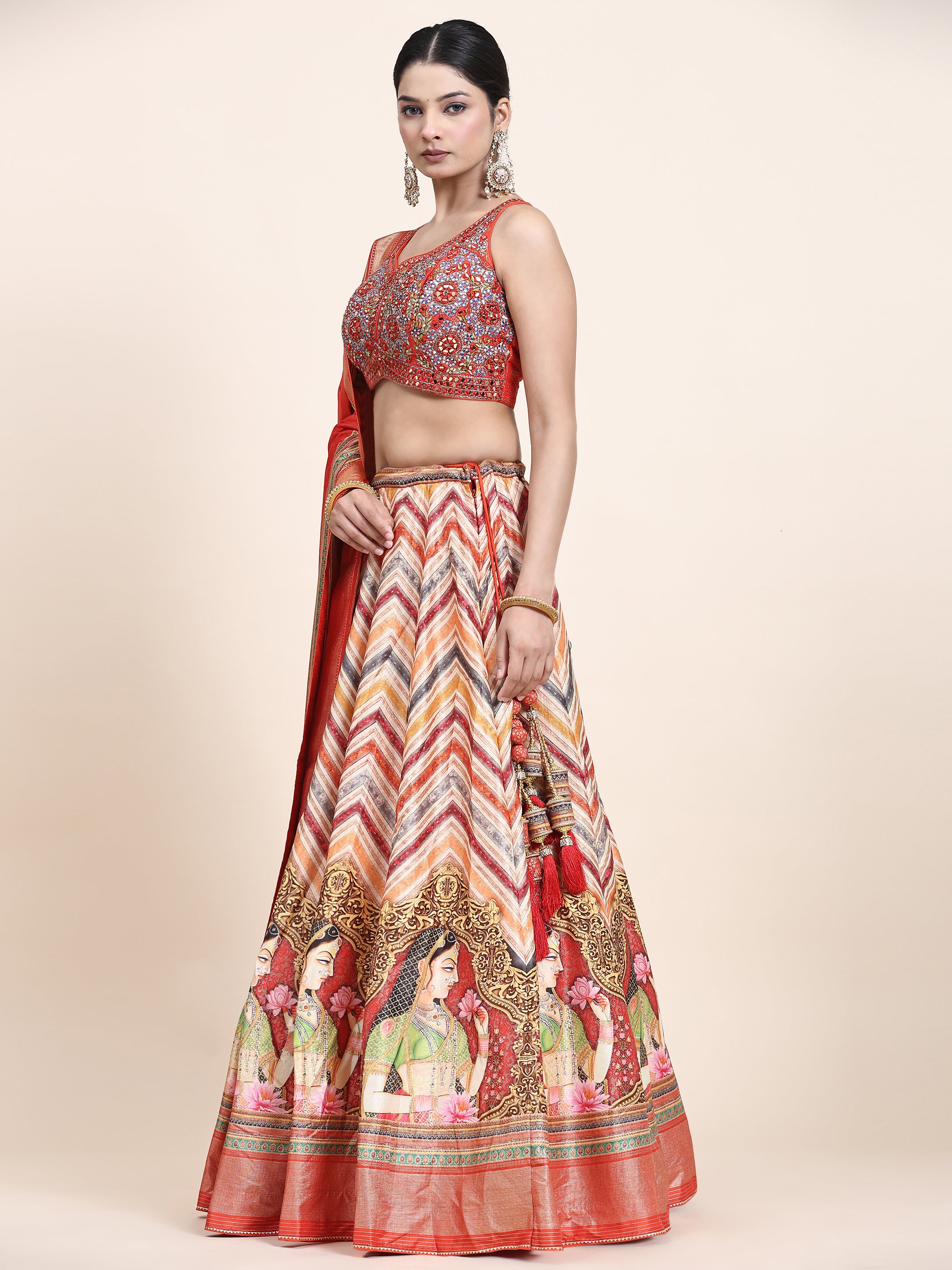 Women's Embroidered Lehenga Blouse with waistbelt set- 4pc set