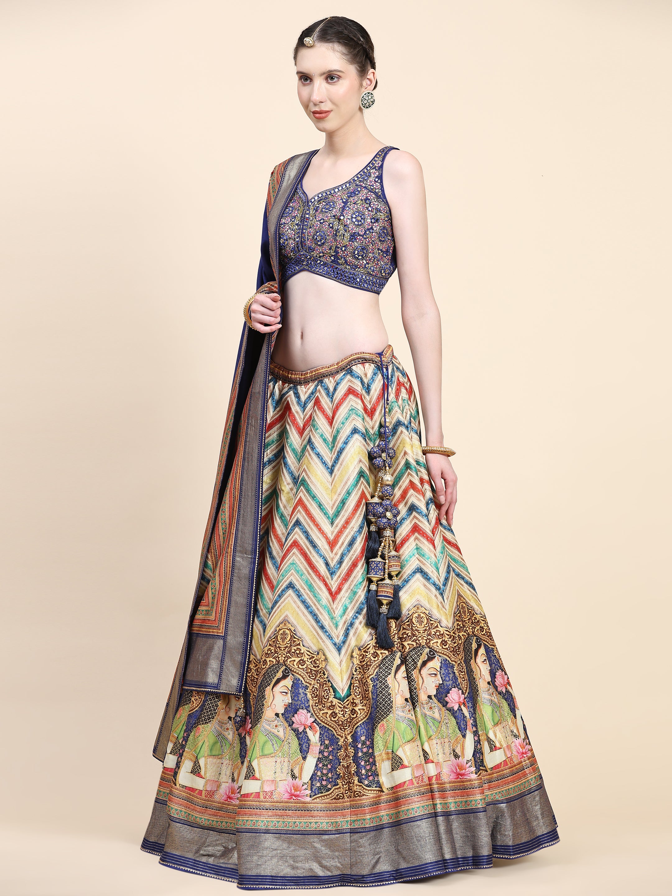 Women's Embroidered Lehenga Blouse with waistbelt set- 4pc set