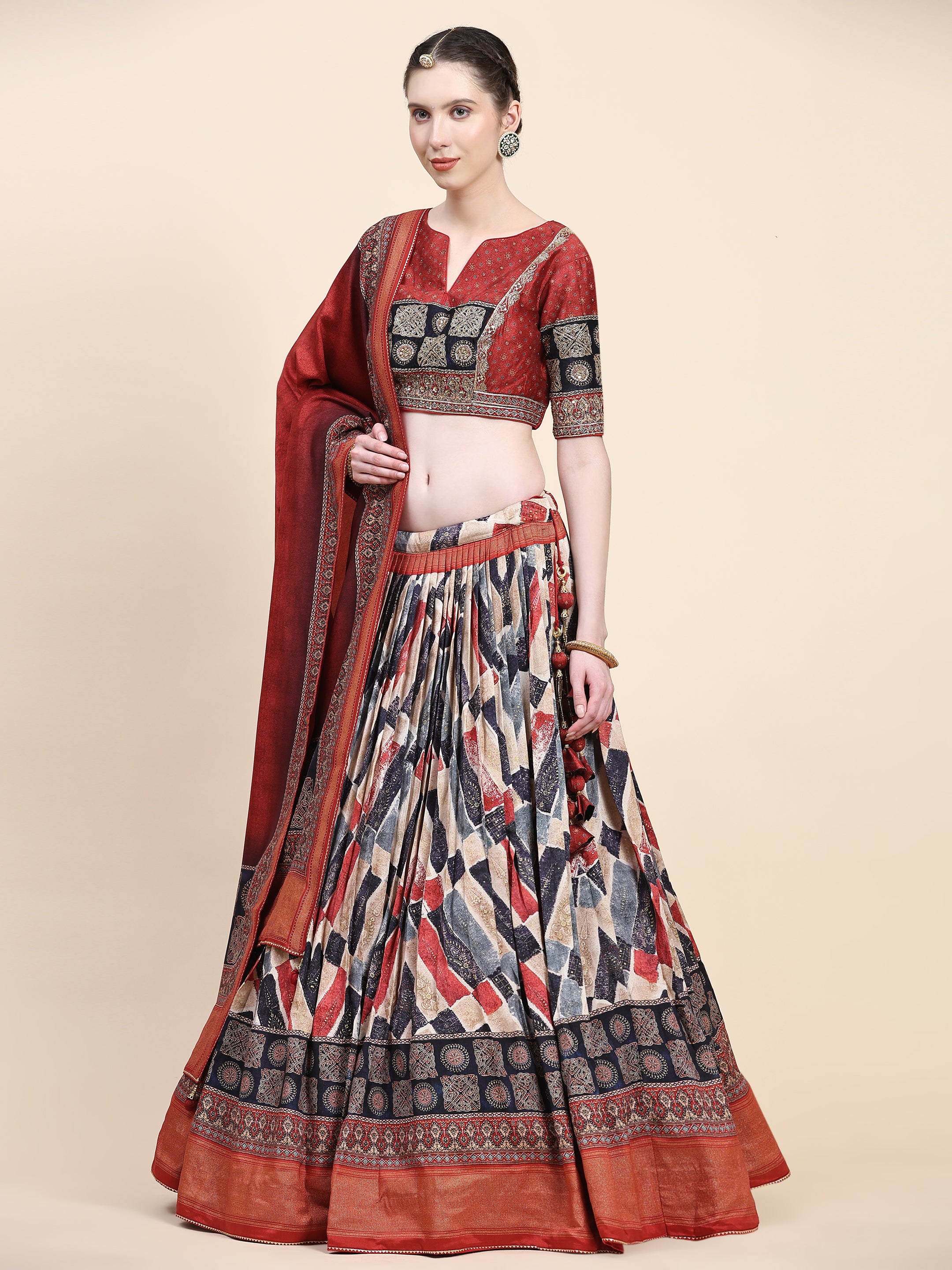 Women's Embroidered Lehenga Blouse with waistbelt set- 4pc set