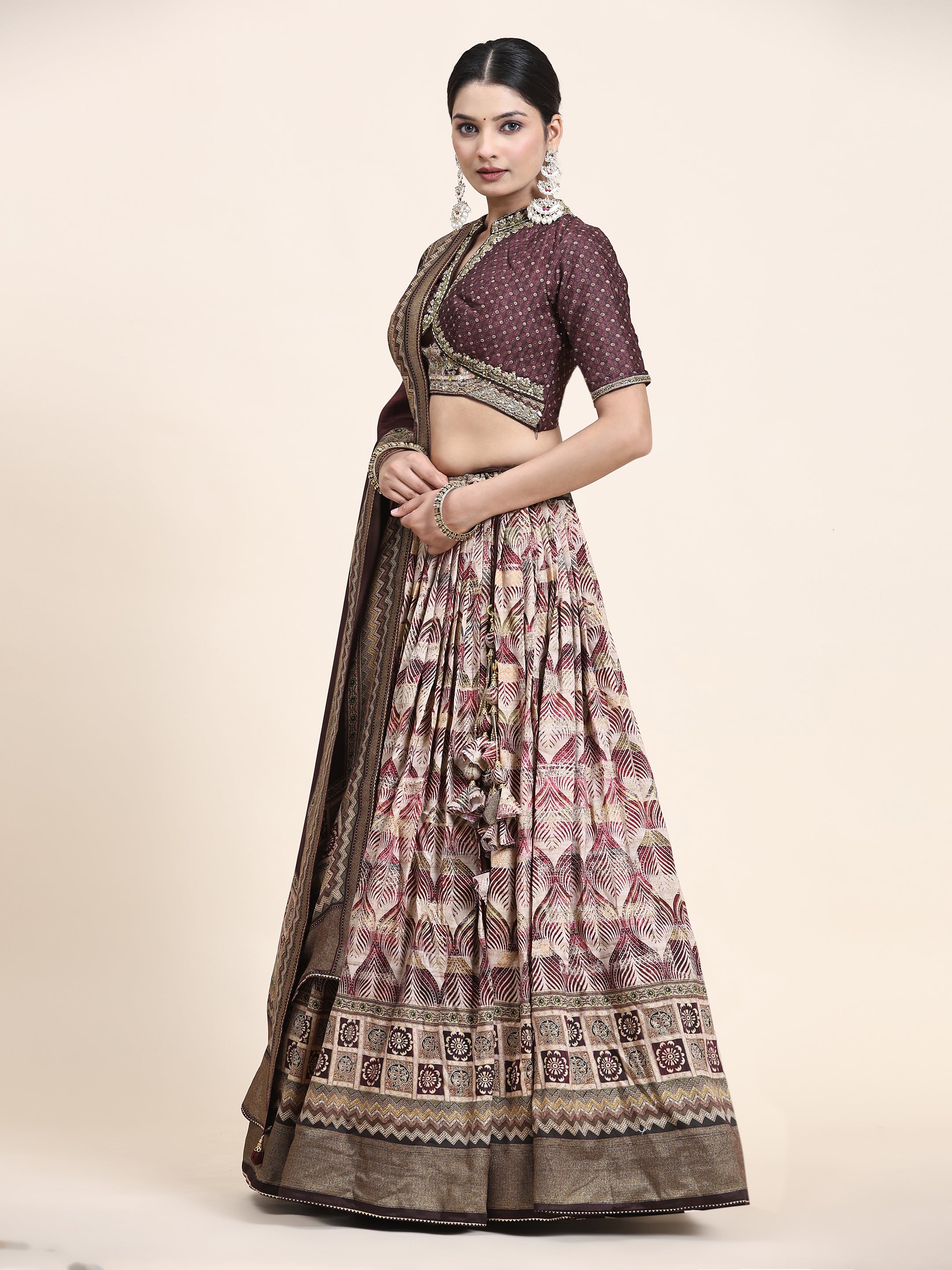 Women's Embroidered Lehenga Blouse with waistbelt set- 4pc set