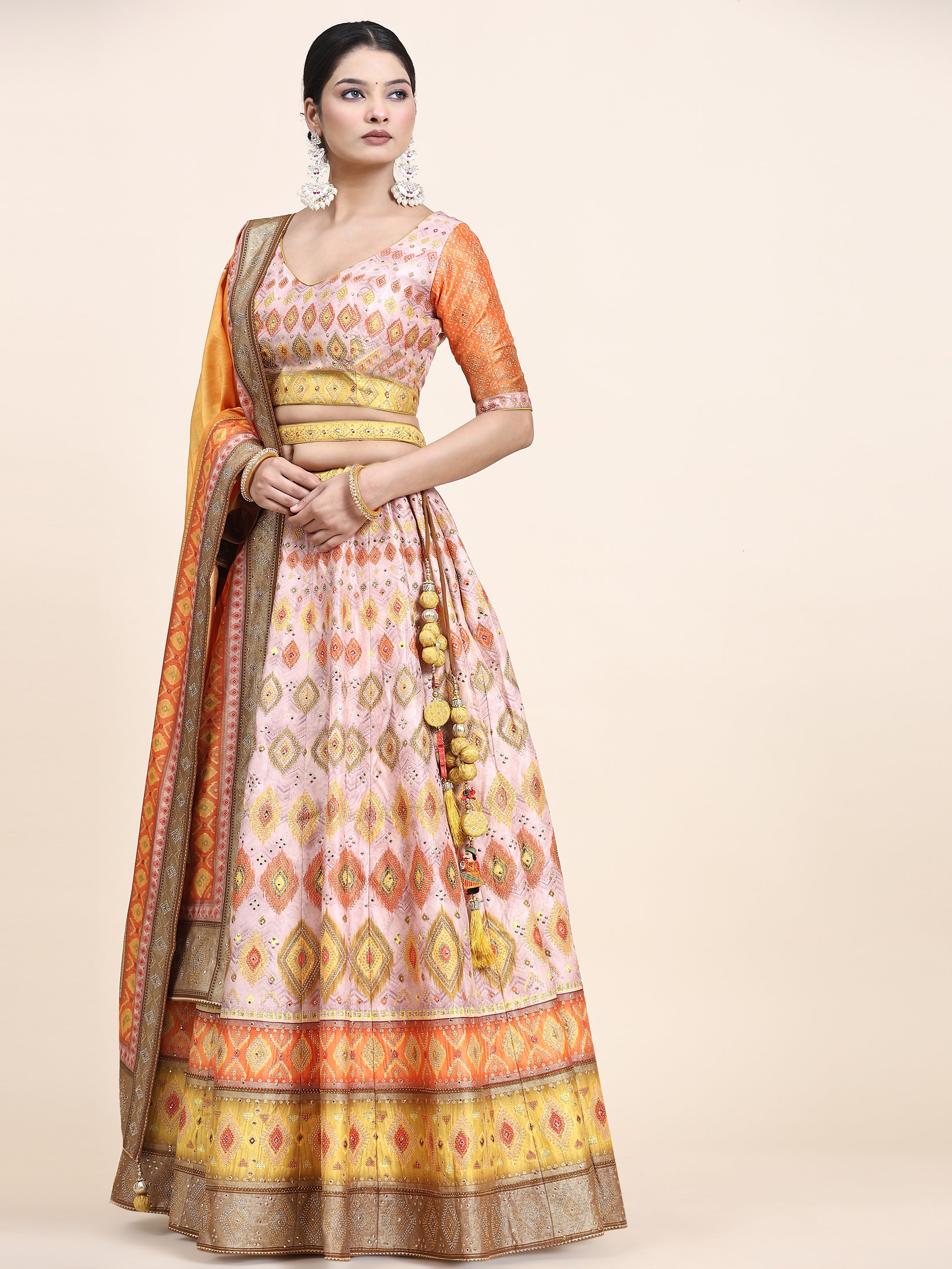 Women's Embroidered Lehenga Blouse with waistbelt set- 4pc set