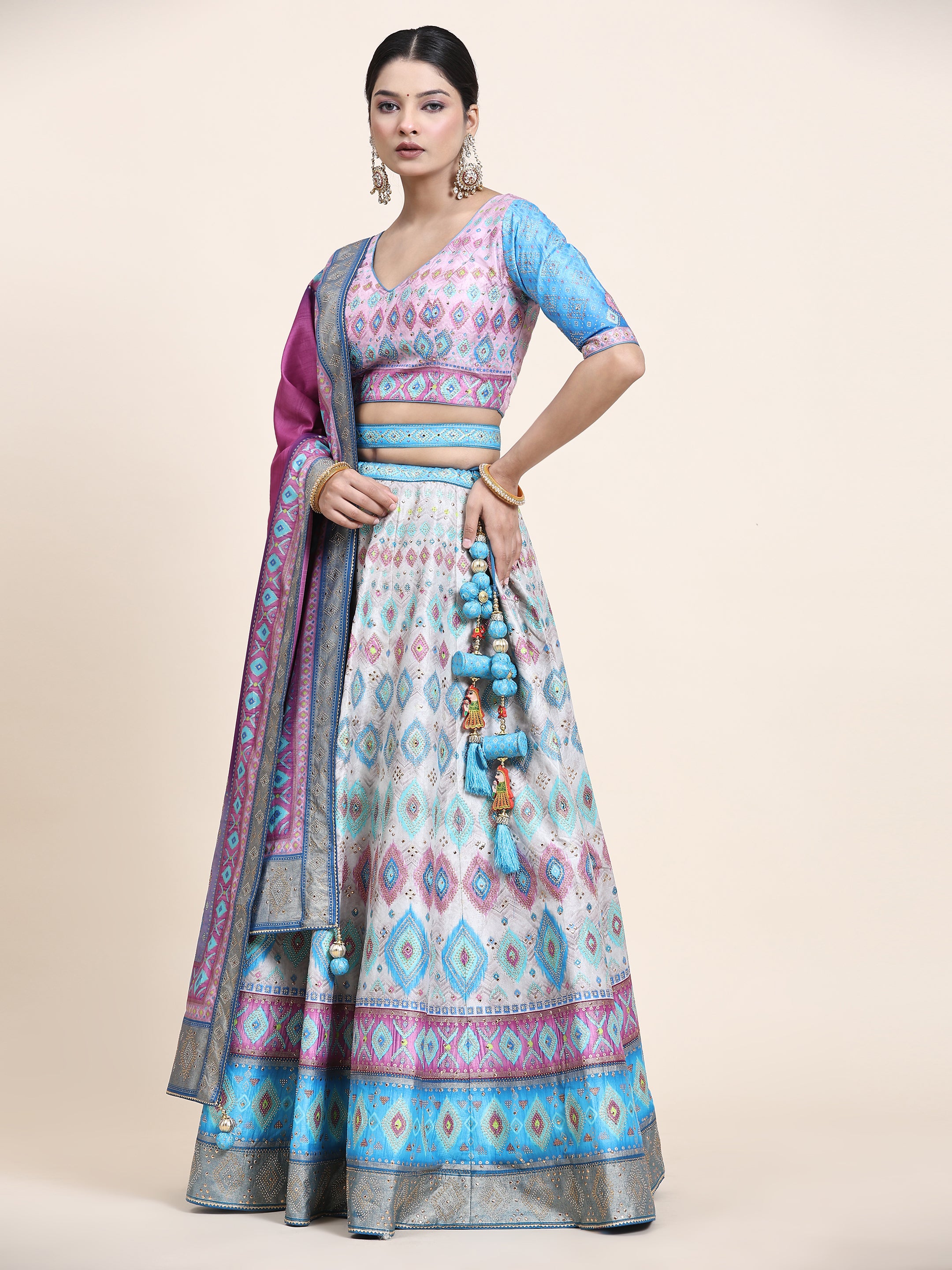 Women's Embroidered Lehenga Blouse with waistbelt set- 4pc set
