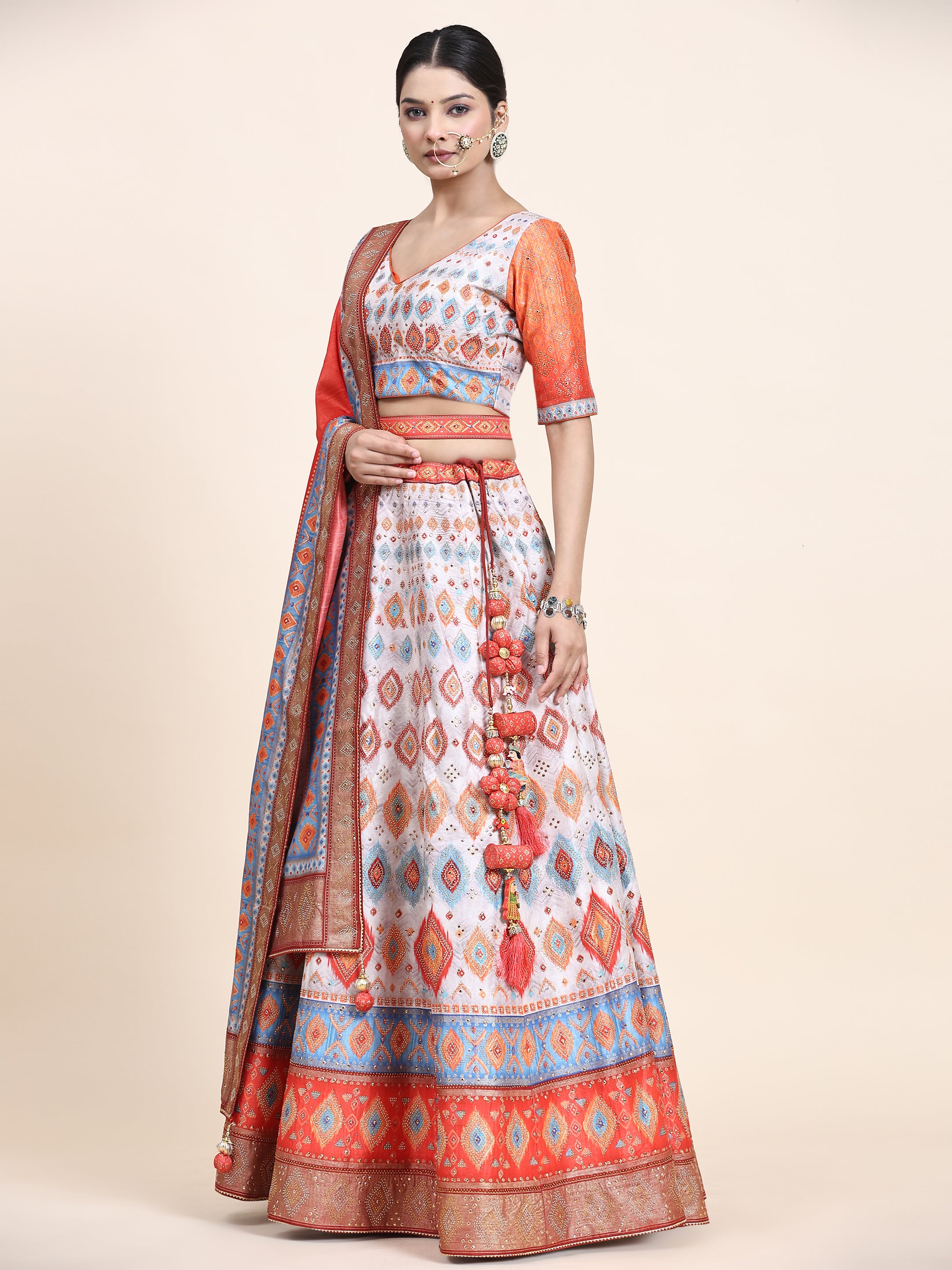 Women's Embroidered Lehenga Blouse with waistbelt set- 4pc set
