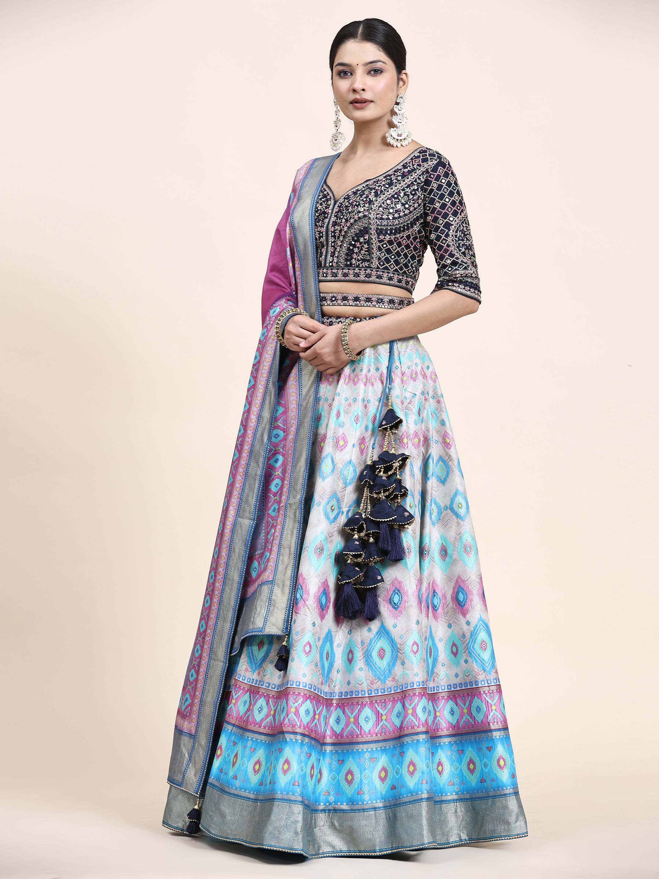 Women's Embroidered Lehenga Blouse with waistbelt set- 4pc set