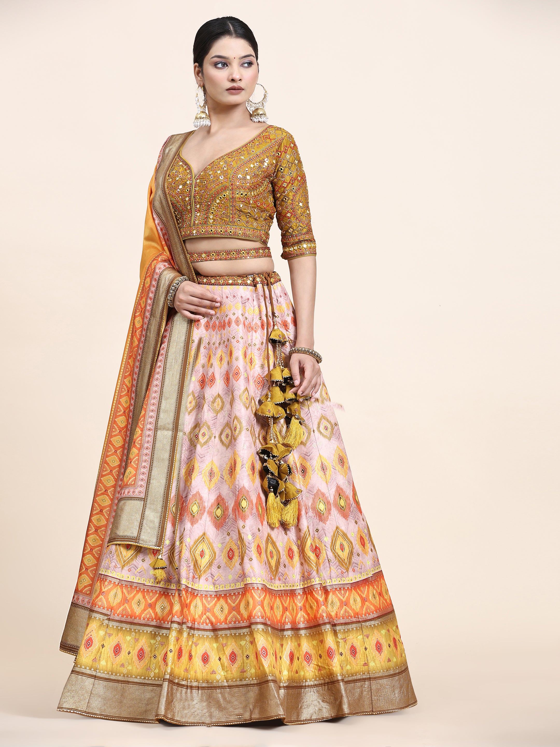 Women's Embroidered Lehenga Blouse with waistbelt set- 4pc set