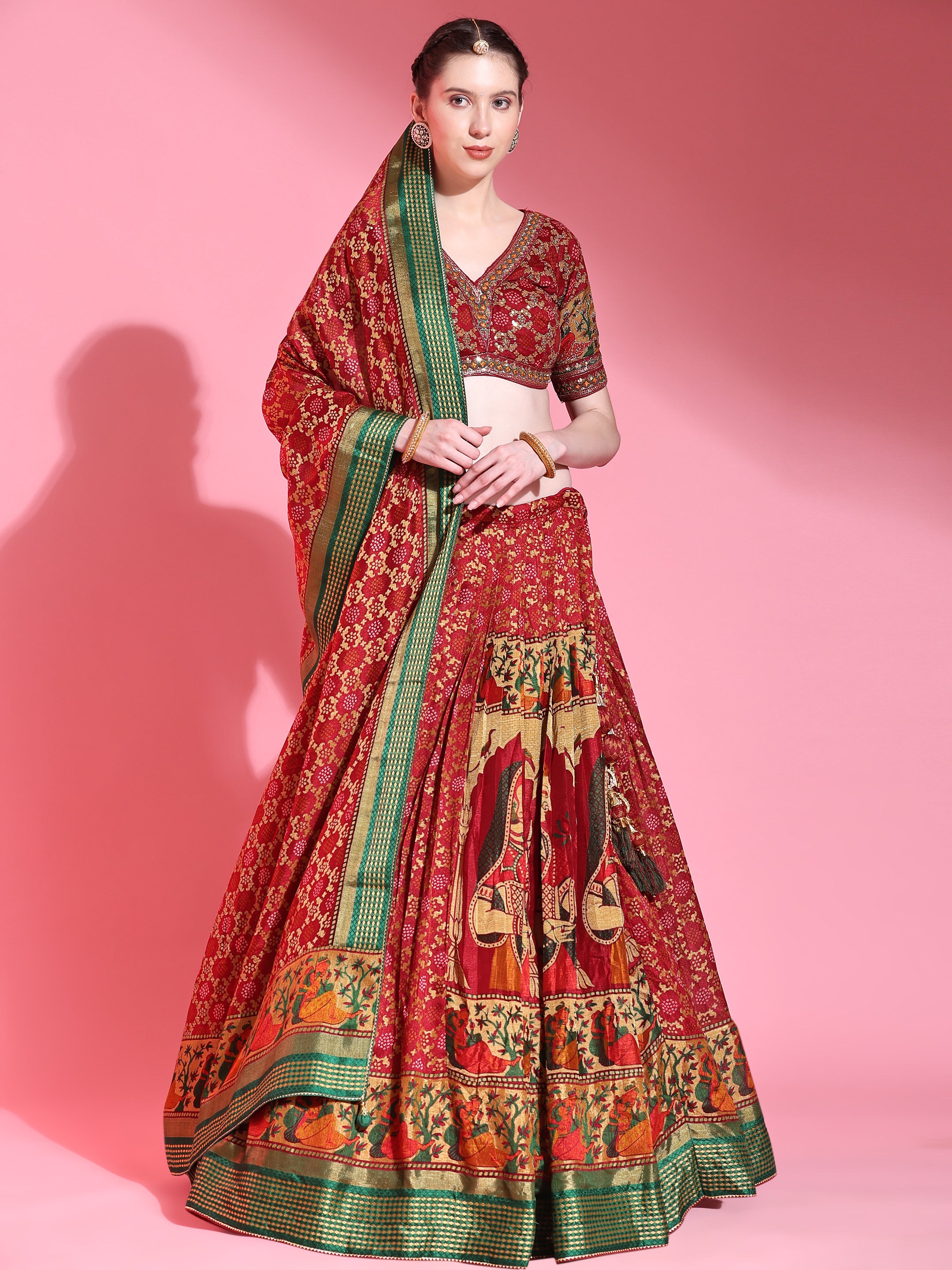 Women's Embroidered Lehenga Blouse with waistbelt set- 4pc set