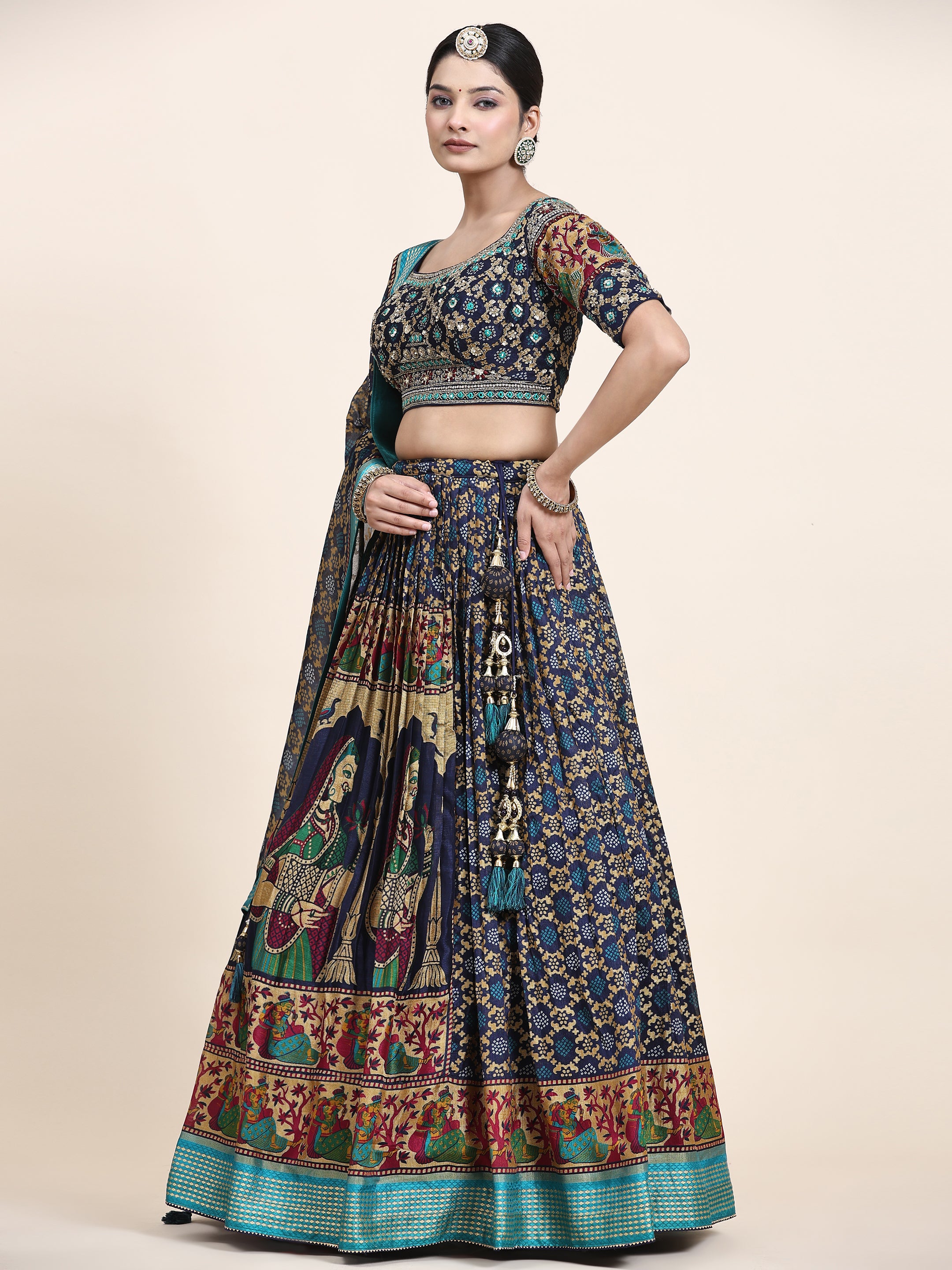 Women's Embroidered Lehenga Blouse with waistbelt set- 4pc set