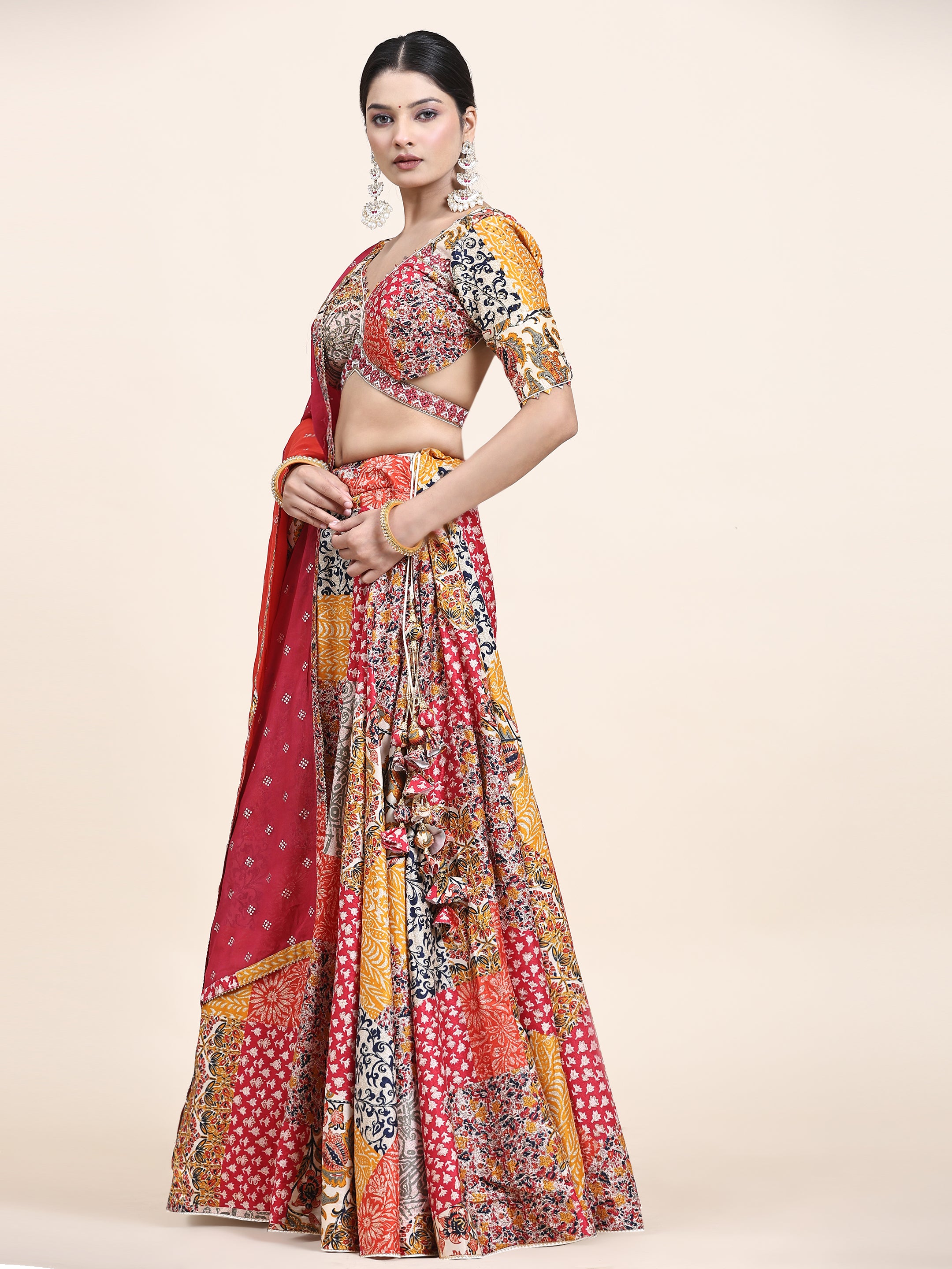 Women's Embroidered Lehenga Blouse with waistbelt set- 4pc set