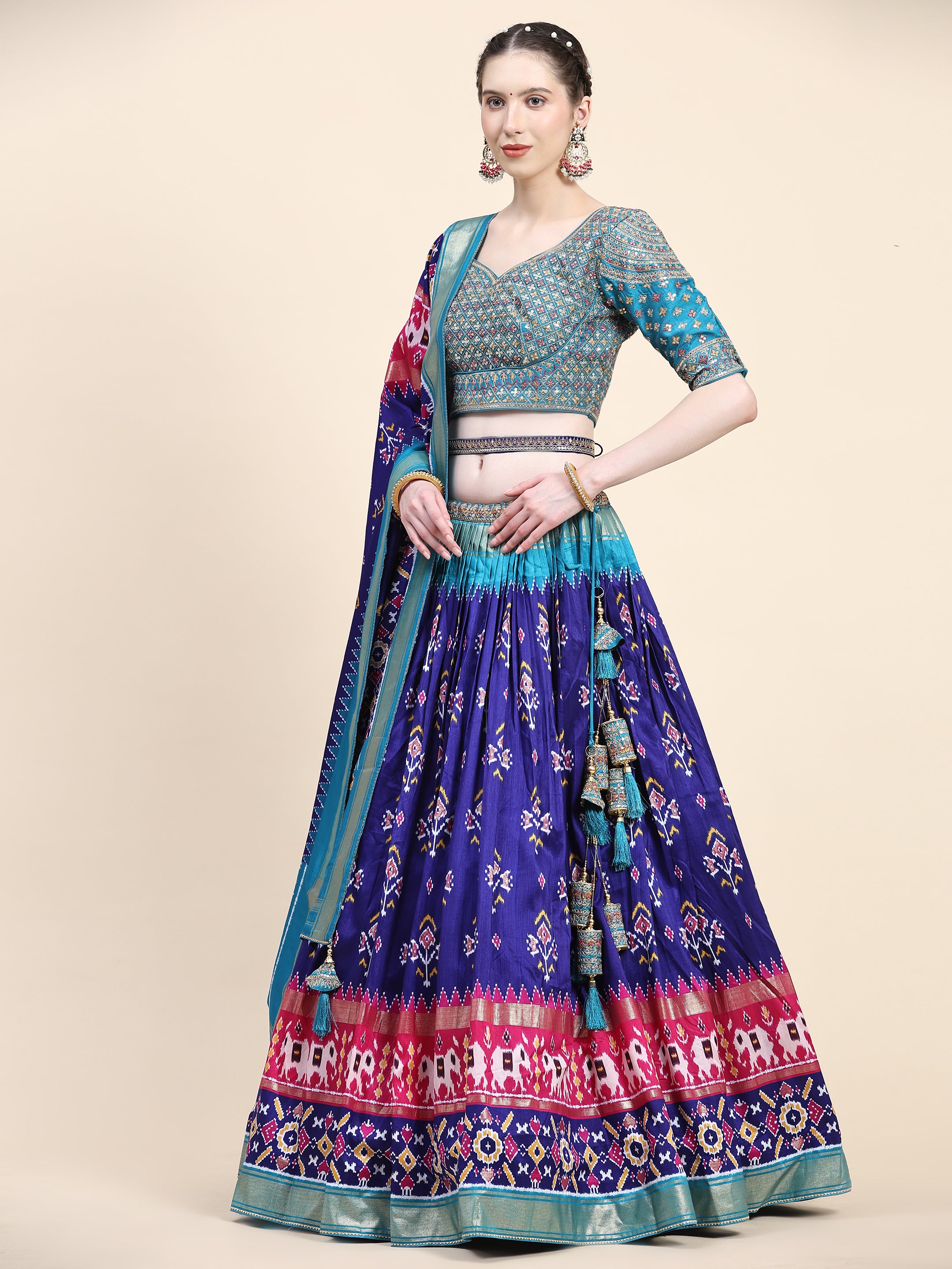 Women's Embroidered Lehenga Blouse with waistbelt set- 4pc set