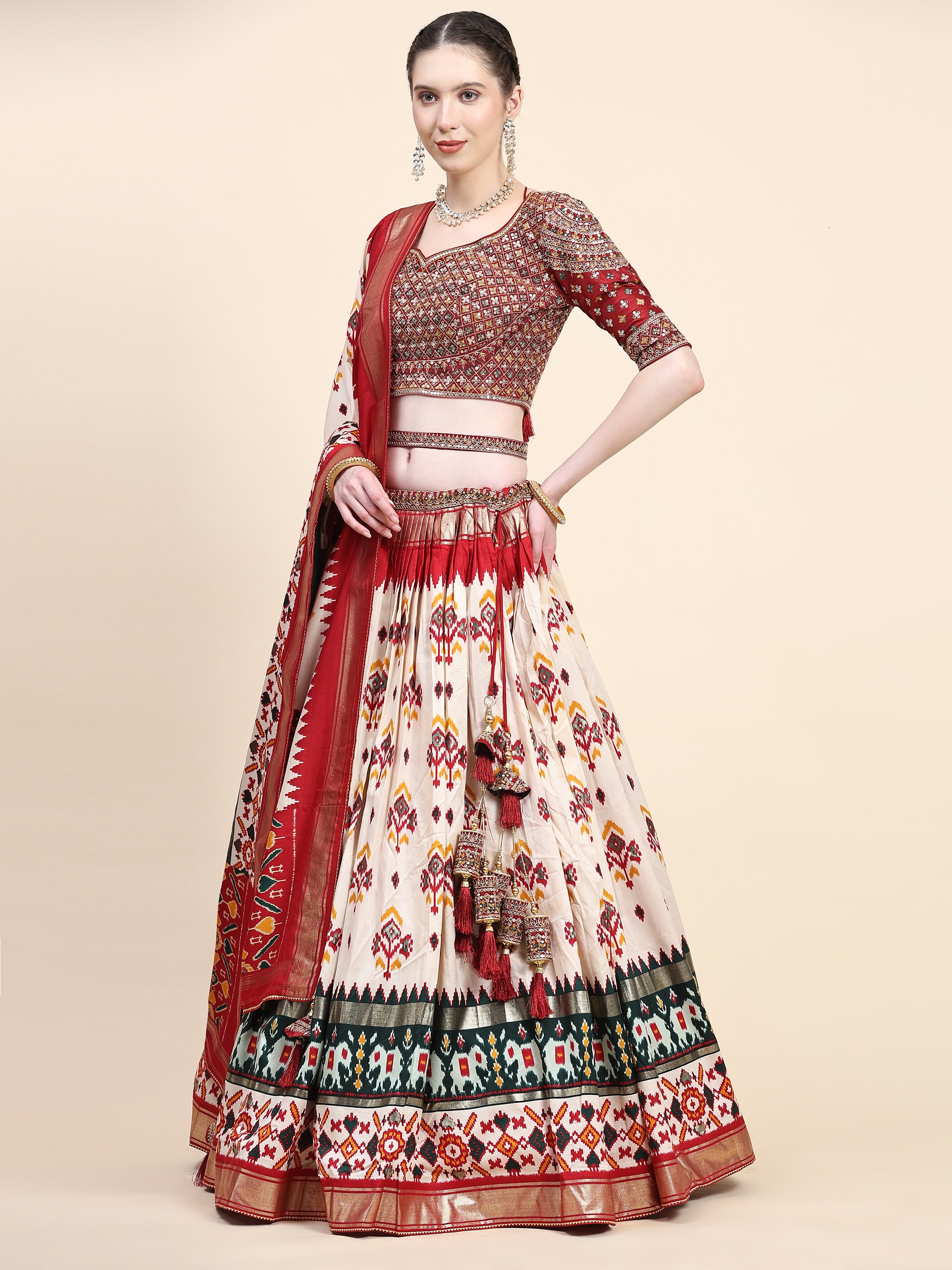 Women's Embroidered Lehenga Blouse with waistbelt set- 4pc set