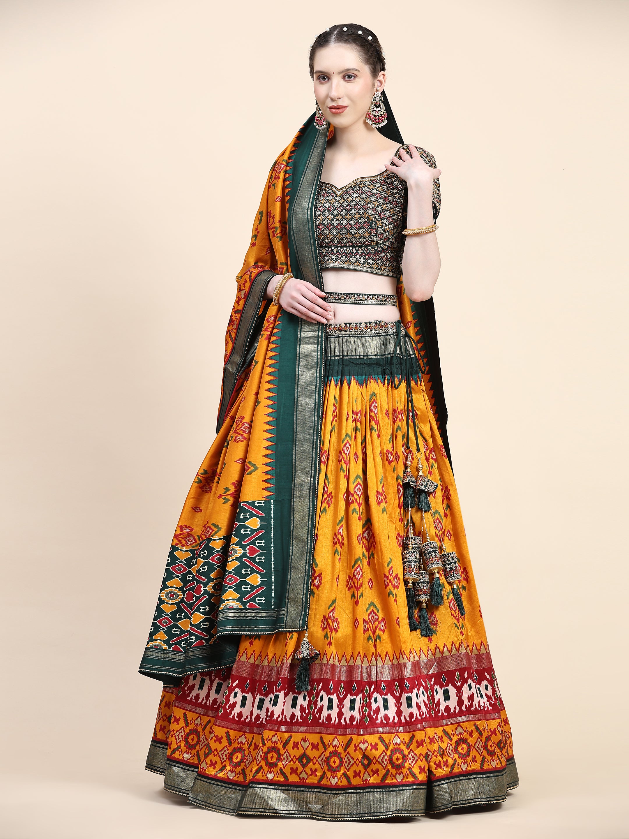Women's Embroidered Lehenga Blouse with waistbelt set- 4pc set