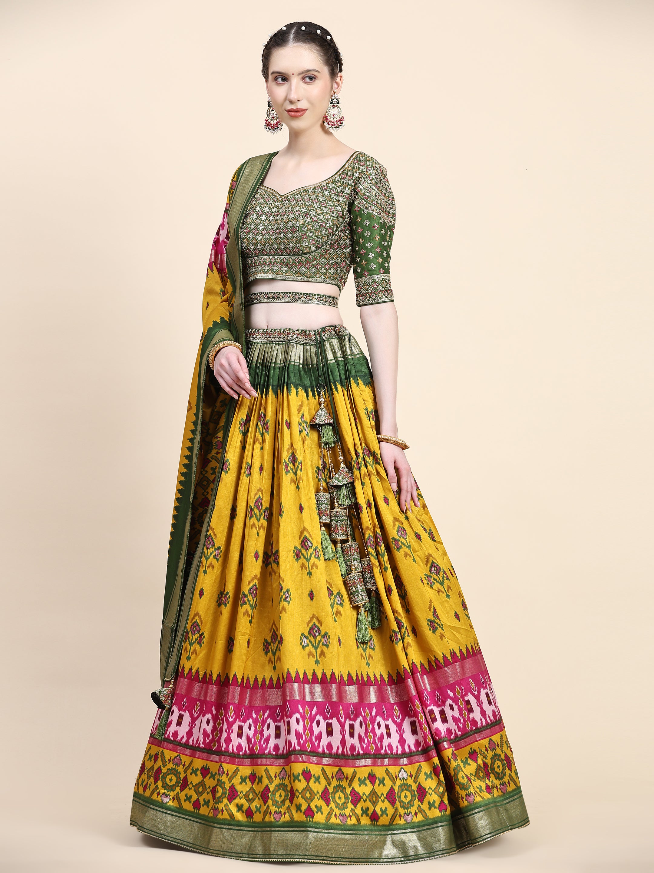 Women's Embroidered Lehenga Blouse with waistbelt set- 4pc set