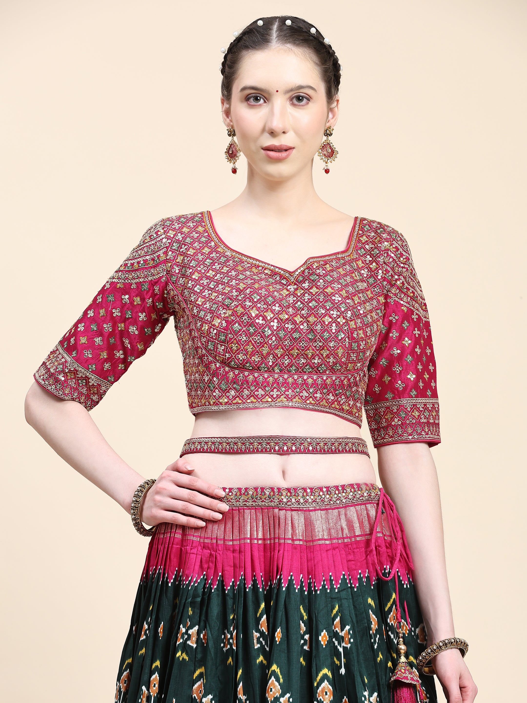 Women's Embroidered Lehenga Blouse with waistbelt set- 4pc set