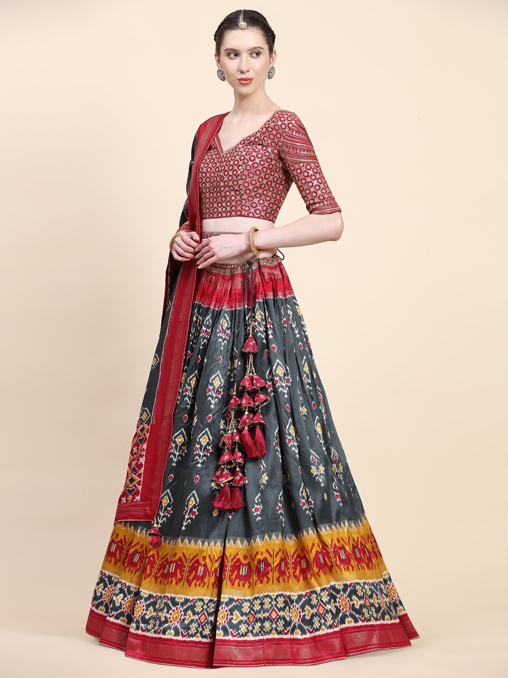 Women's Embroidered Lehenga Blouse with waistbelt set- 4pc set
