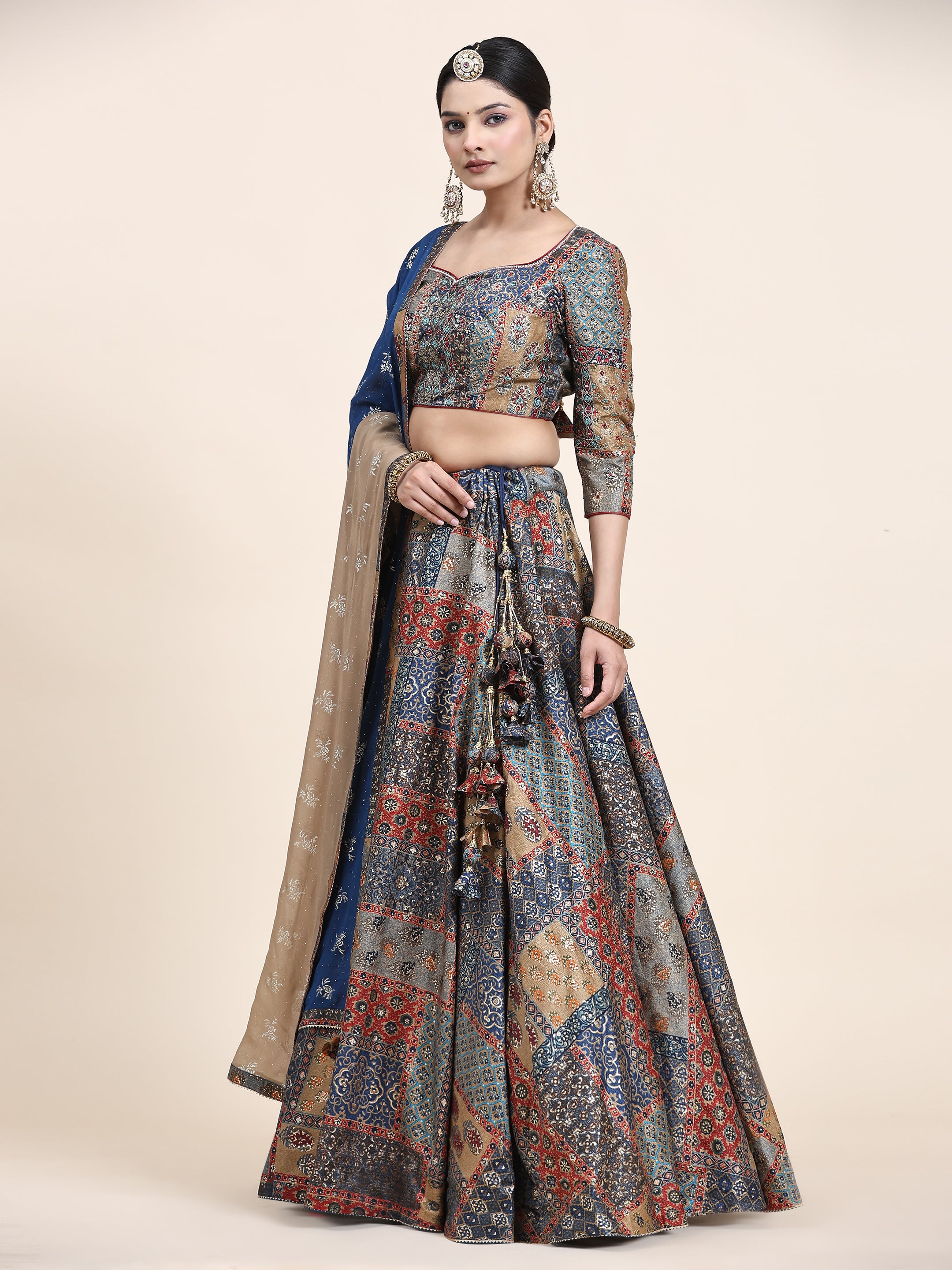Women's Embroidered Lehenga Blouse with waistbelt set- 4pc set