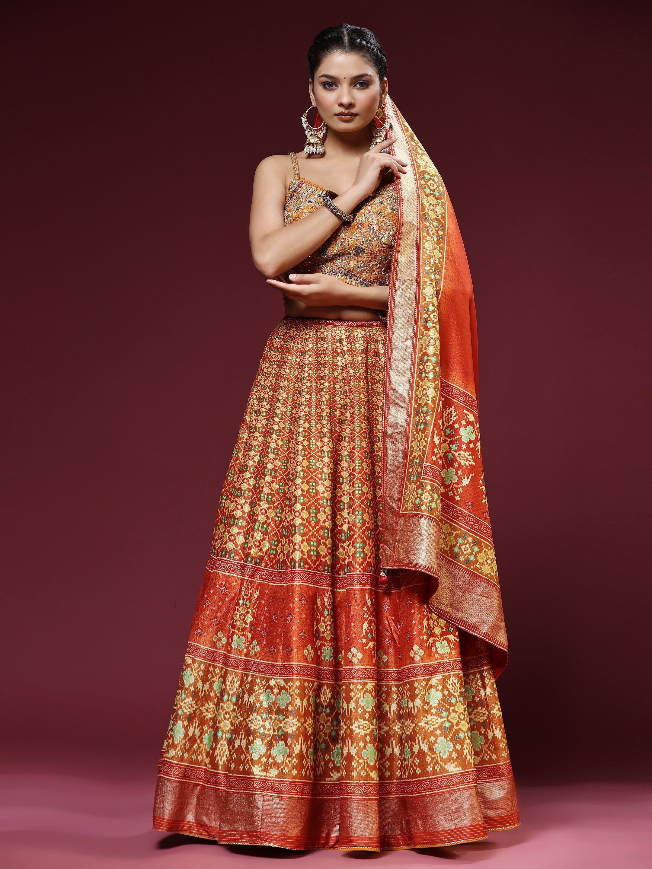 Women's Embroidered Lehenga Blouse with waistbelt set- 4pc set