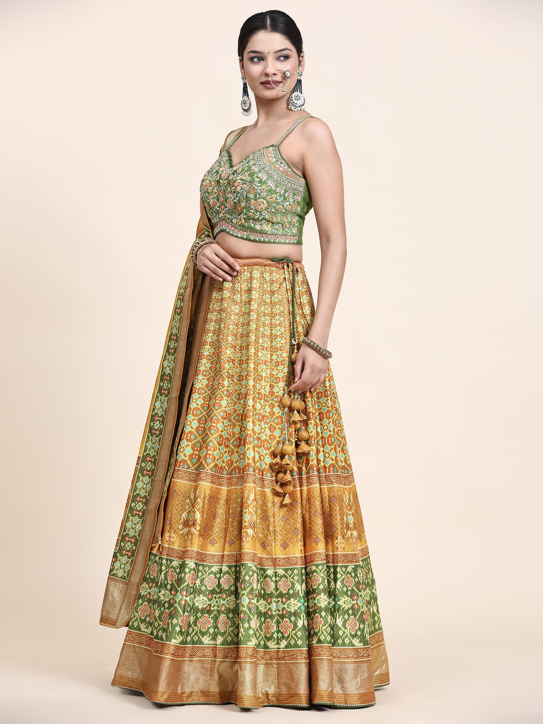 Women's Embroidered Lehenga Blouse with waistbelt set- 4pc set