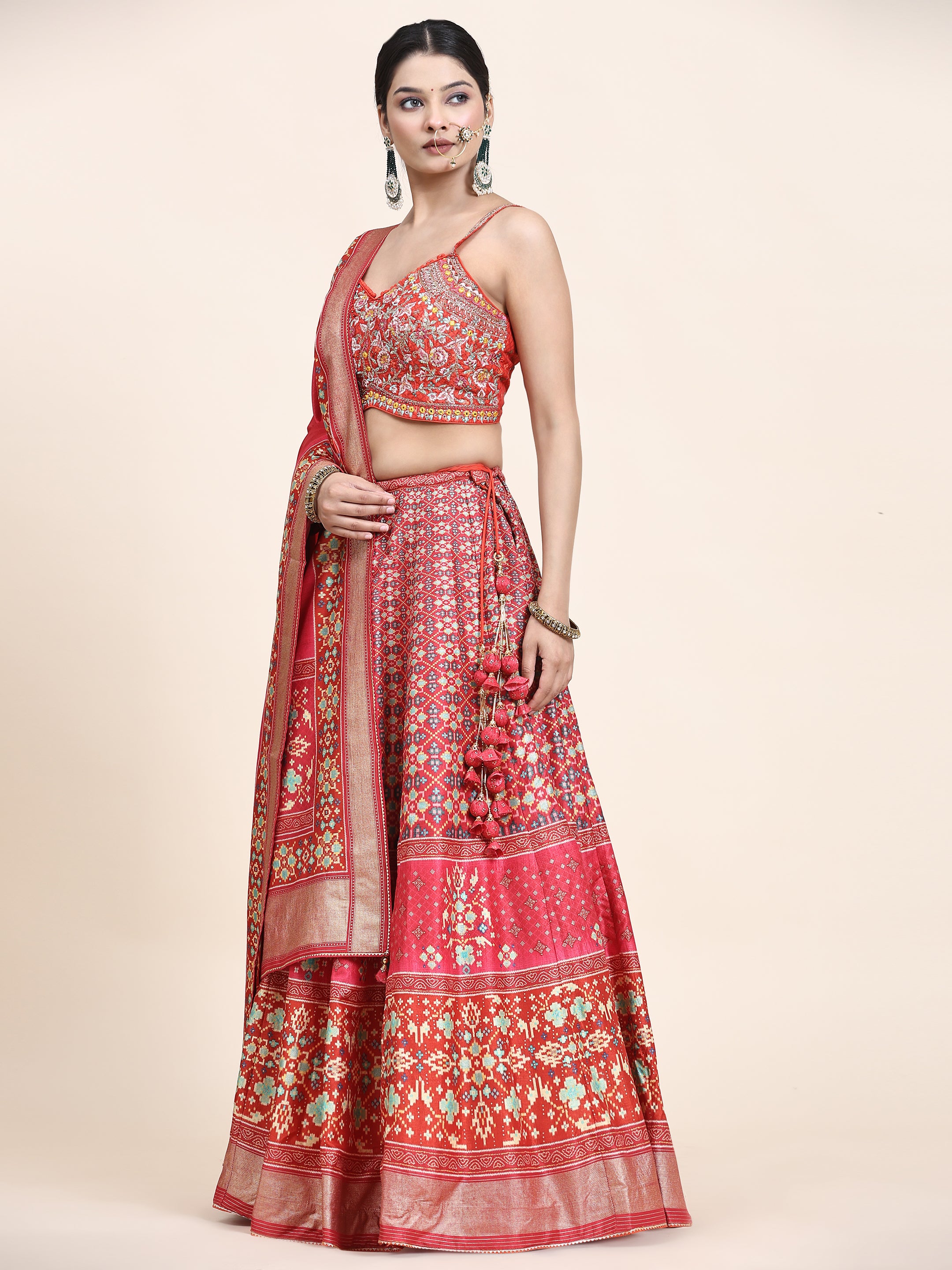 Women's Embroidered Lehenga Blouse with waistbelt set- 4pc set