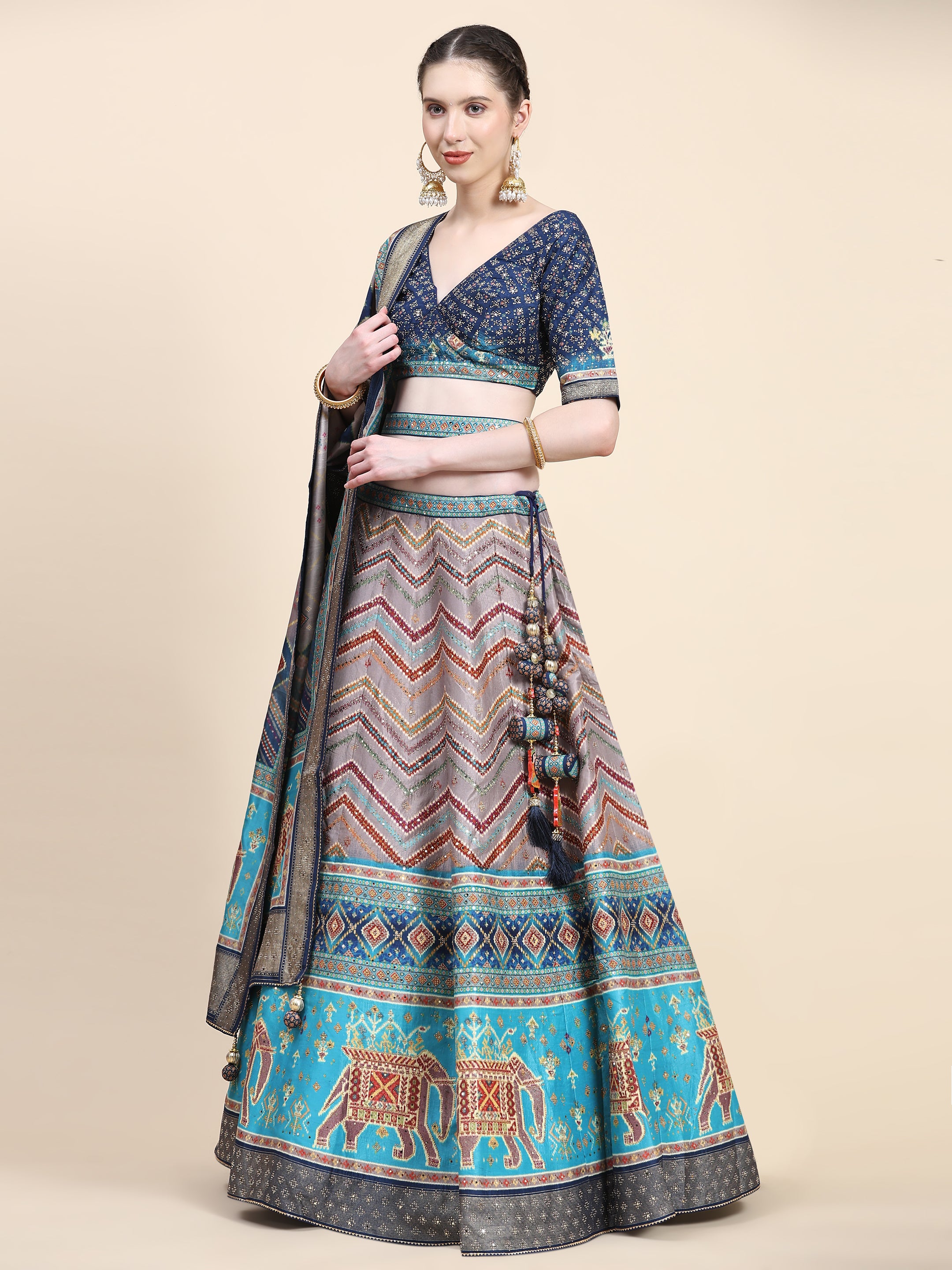 Women's Embroidered Lehenga Blouse with waistbelt set- 4pc set
