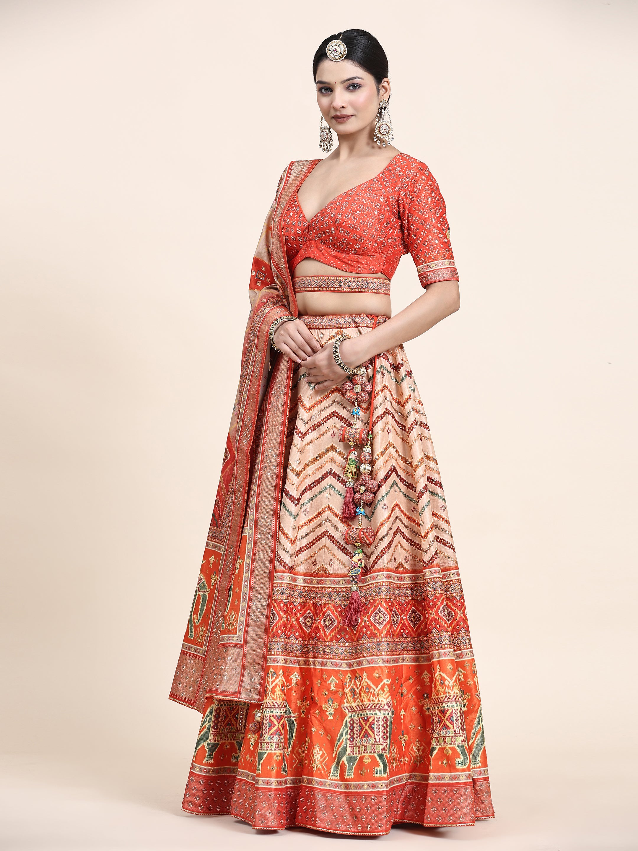 Women's Embroidered Lehenga Blouse with waistbelt set- 4pc set