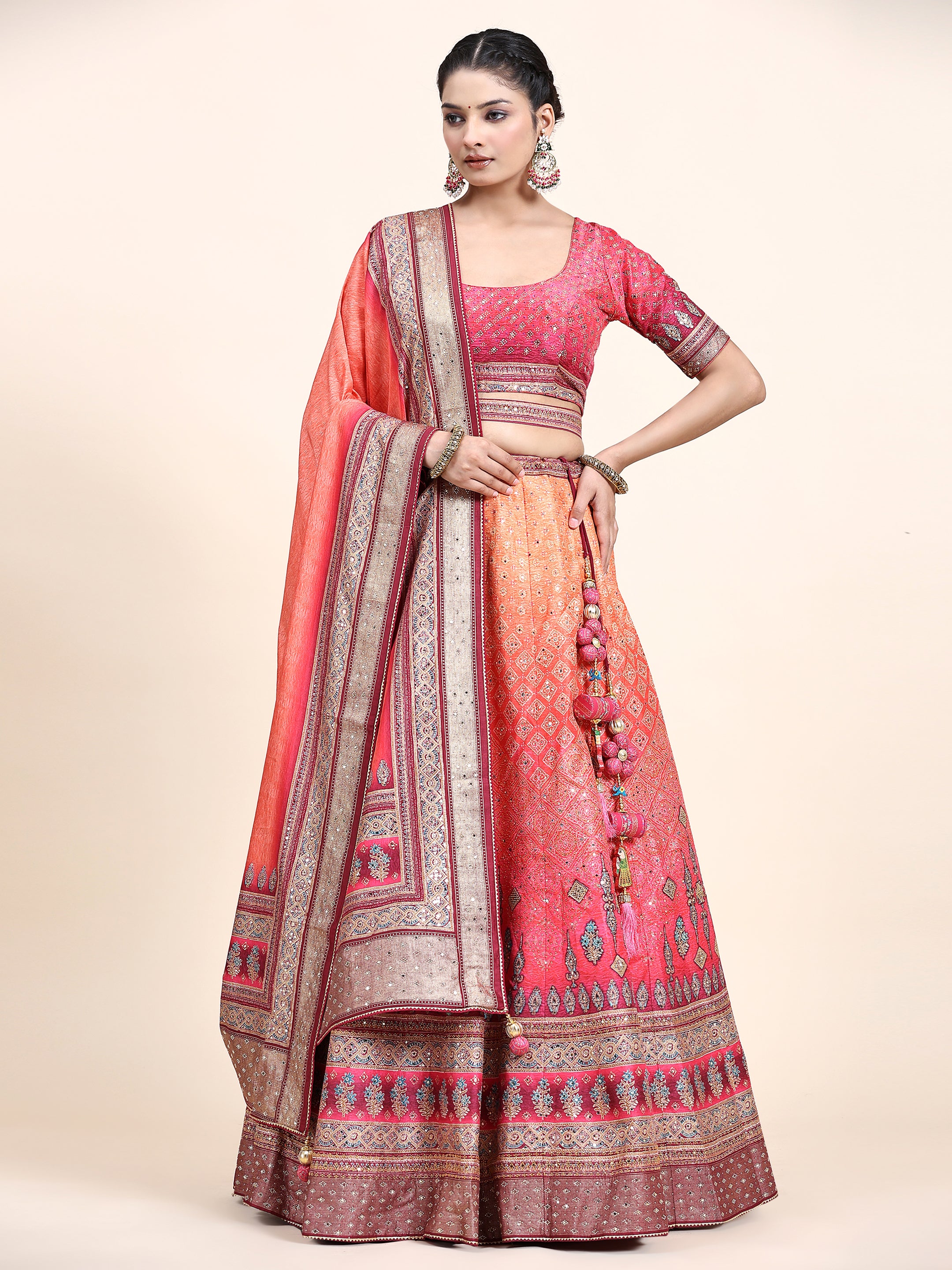 Women's Embroidered Lehenga Blouse with waistbelt set- 4pc set