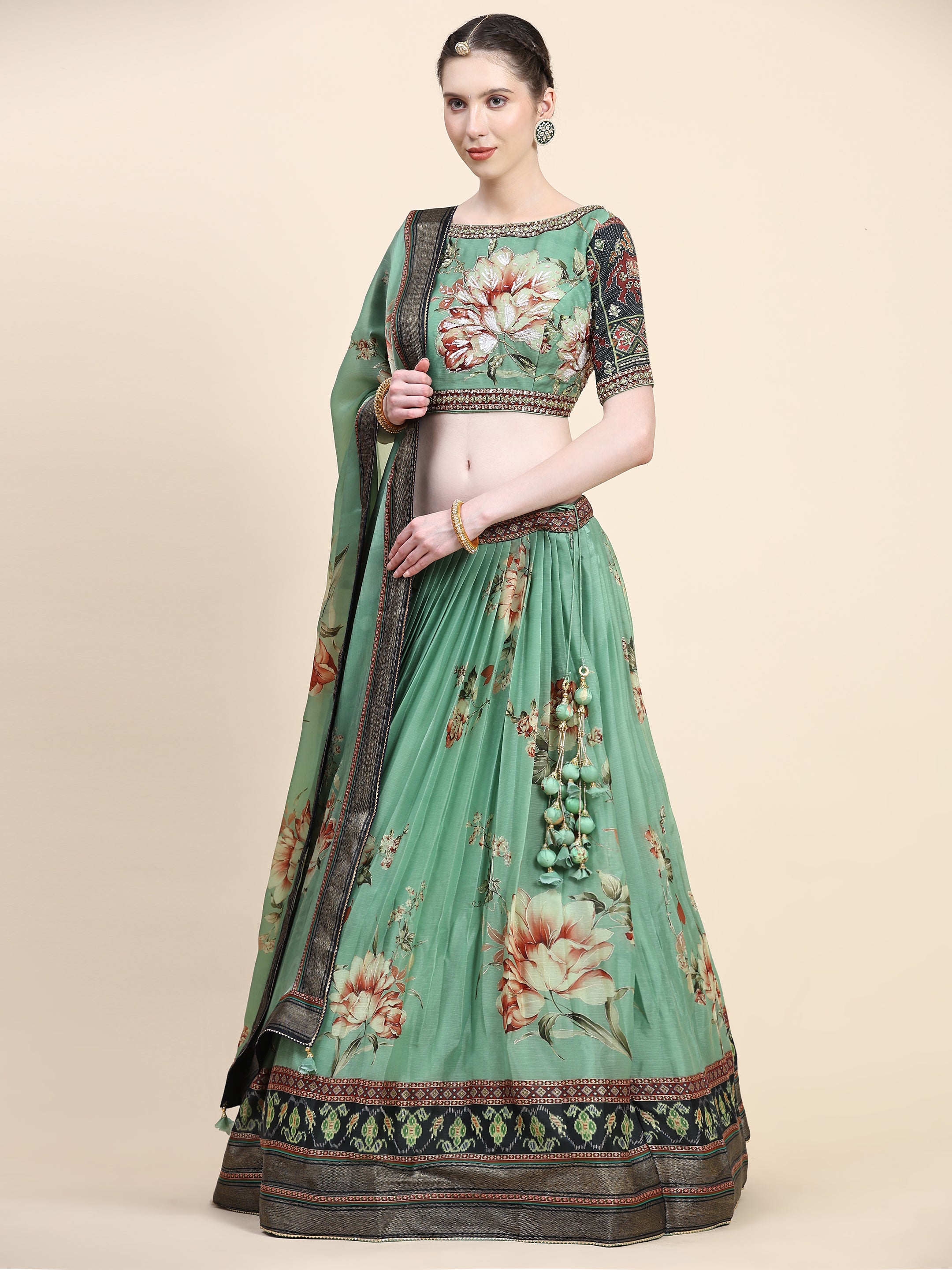 Women's Embroidered Lehenga Blouse with waistbelt set- 4pc set
