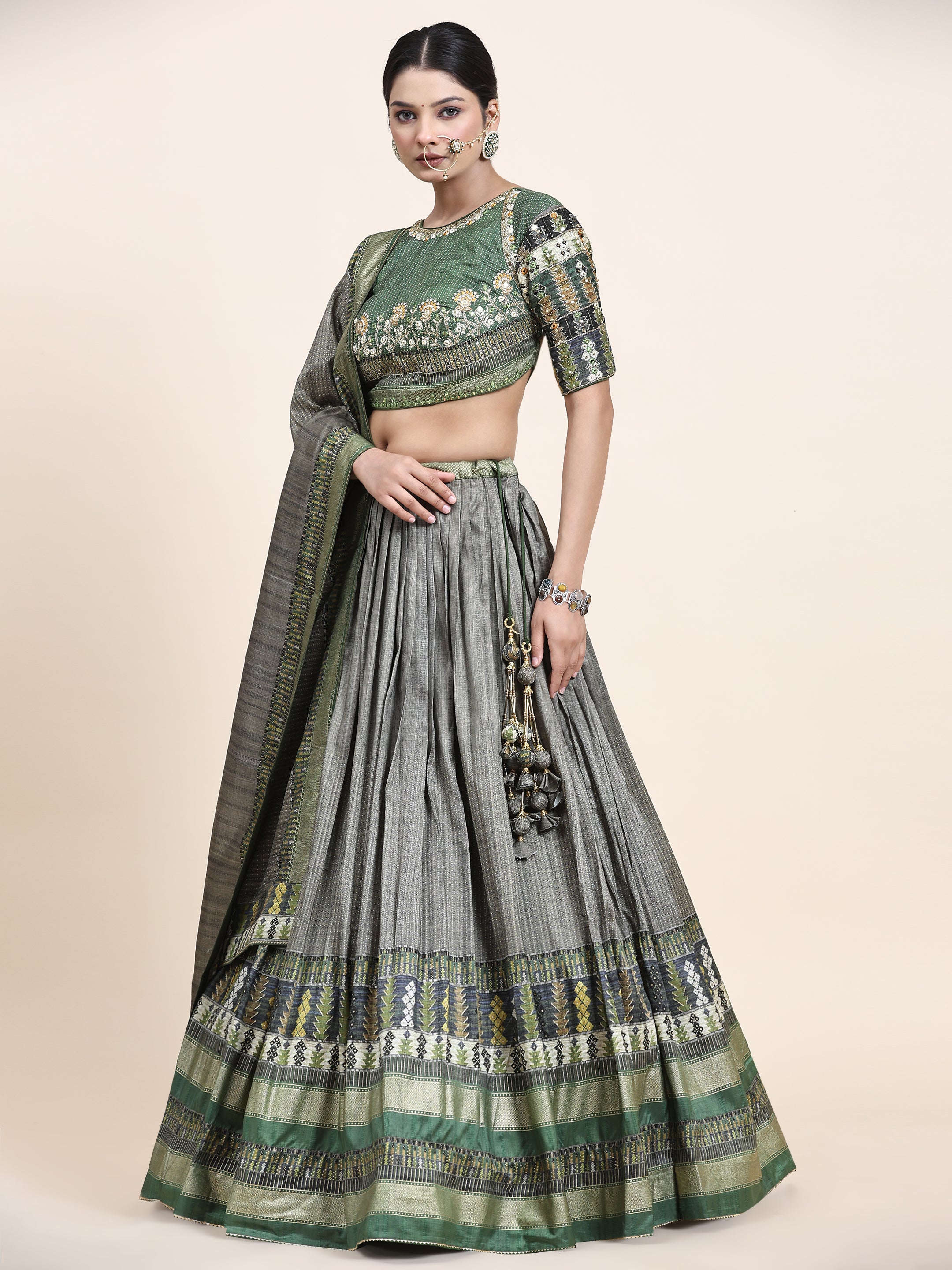 Women's Embroidered Lehenga Blouse with waistbelt set- 4pc set