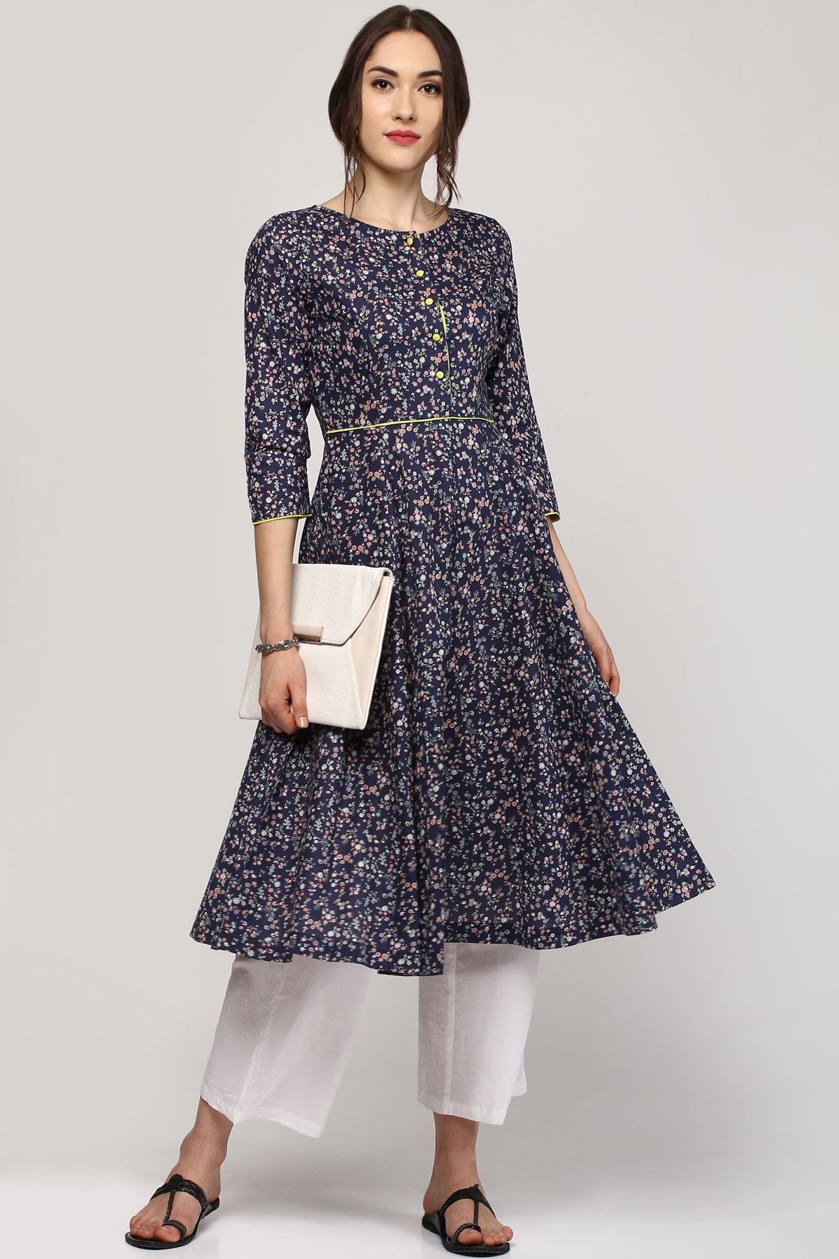 Women's Navy Floral Anarkali Kurta