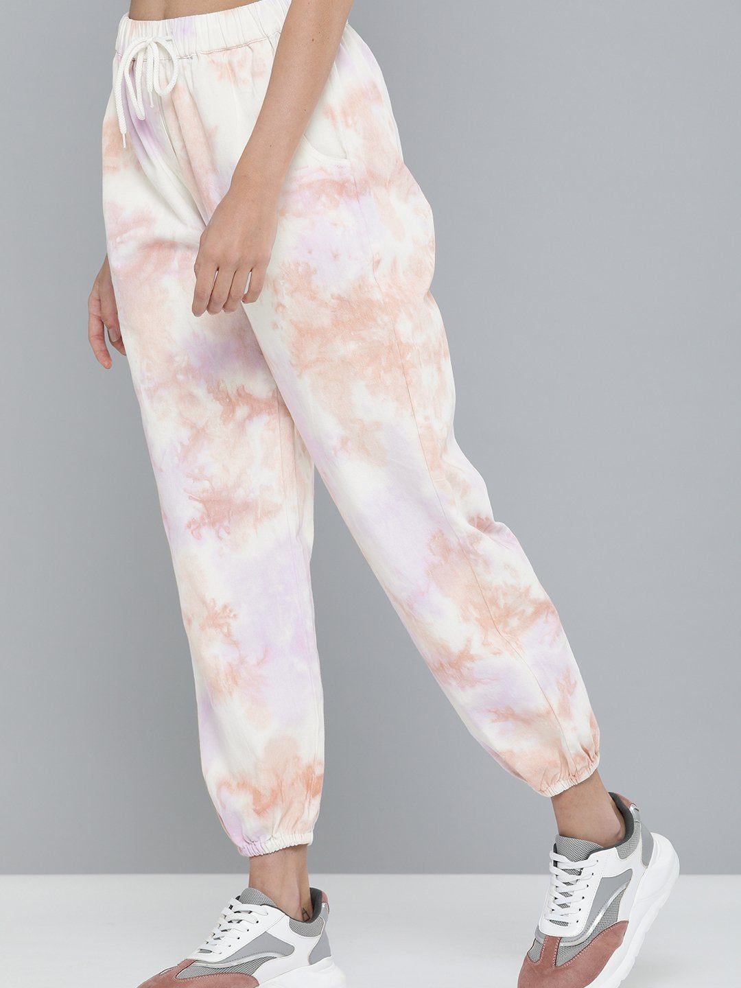 Women's Peach & Purple Tie-Dye Twill Joggers