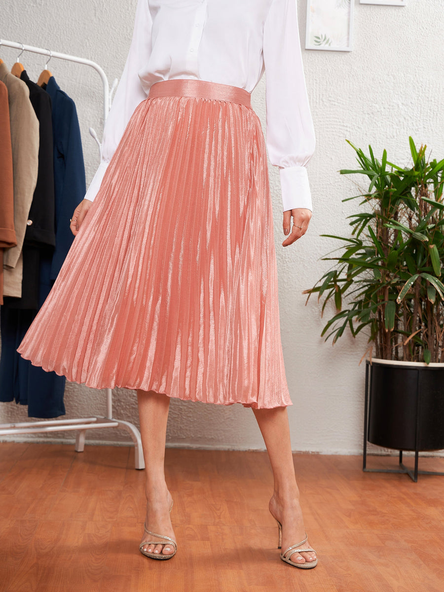 Women's Pink Accordion Pleated Flared Midi Skirt – Trendia