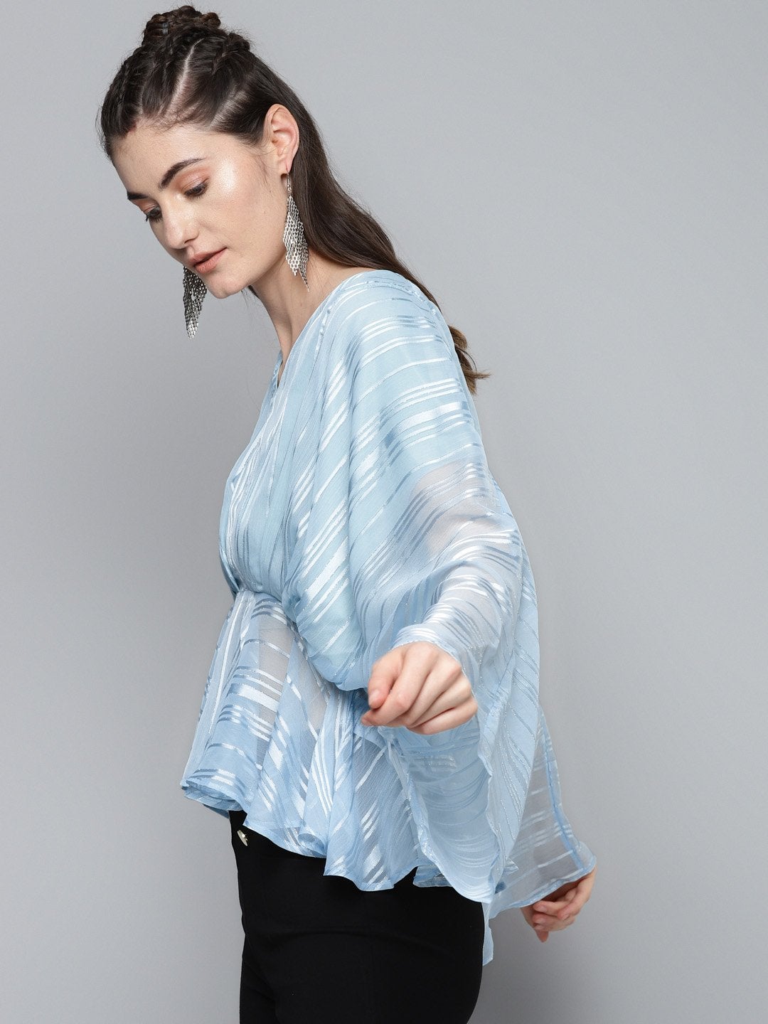 Women's Blue Lurex Kimono Top