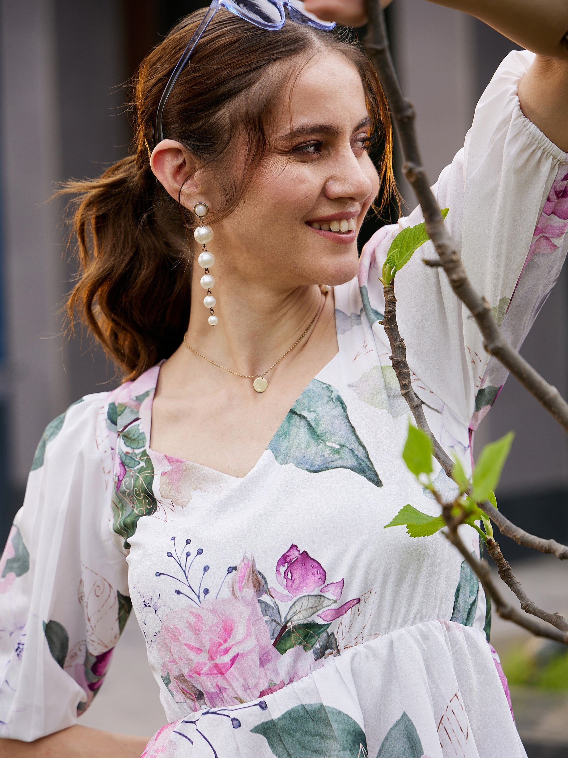 Women's White Floral Back Criss Cross Peplum Top