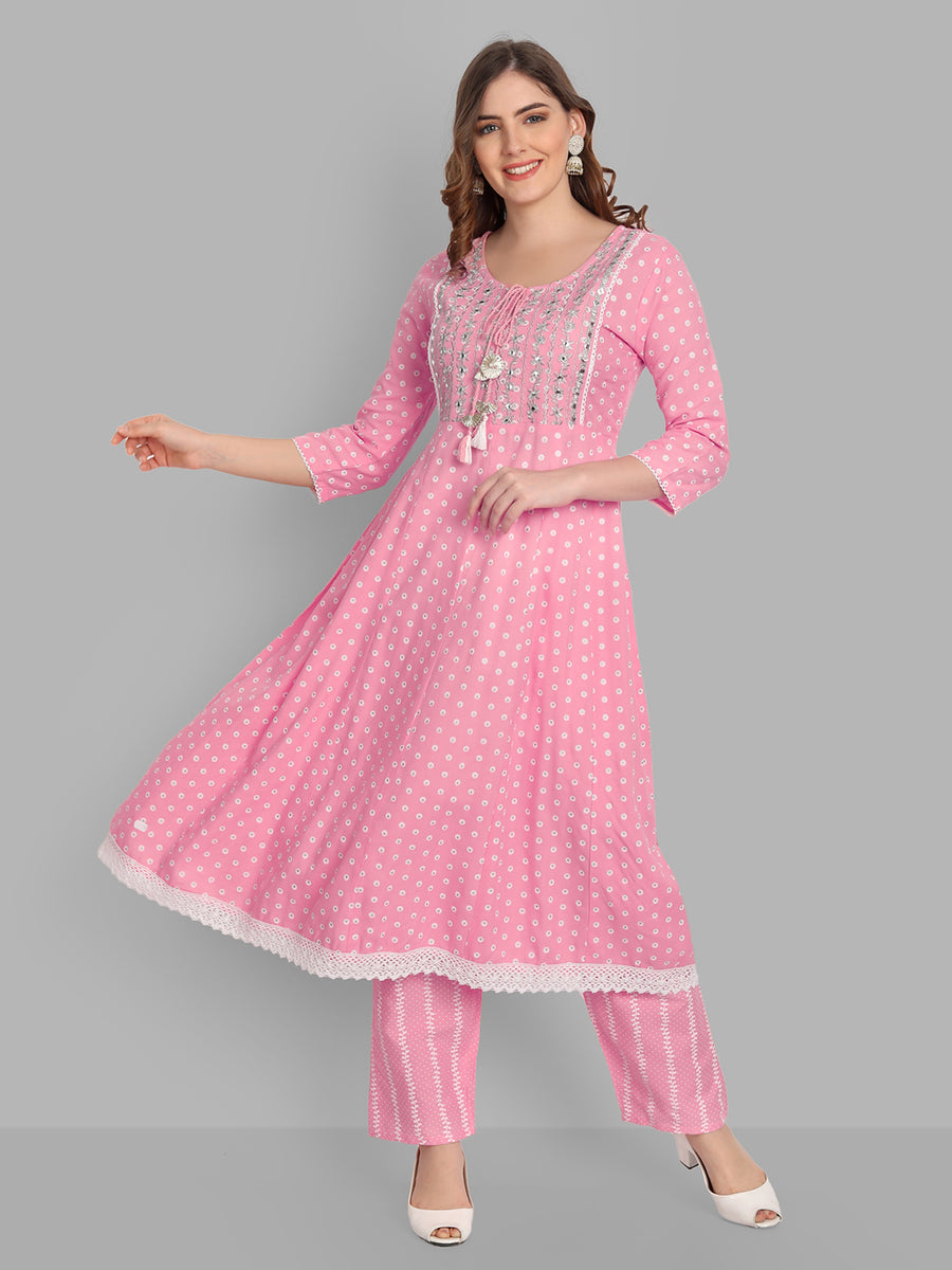 RINKAL | Women's Black Kurta Pant Set | Multicolored Leaf Embroidery Modern Suit