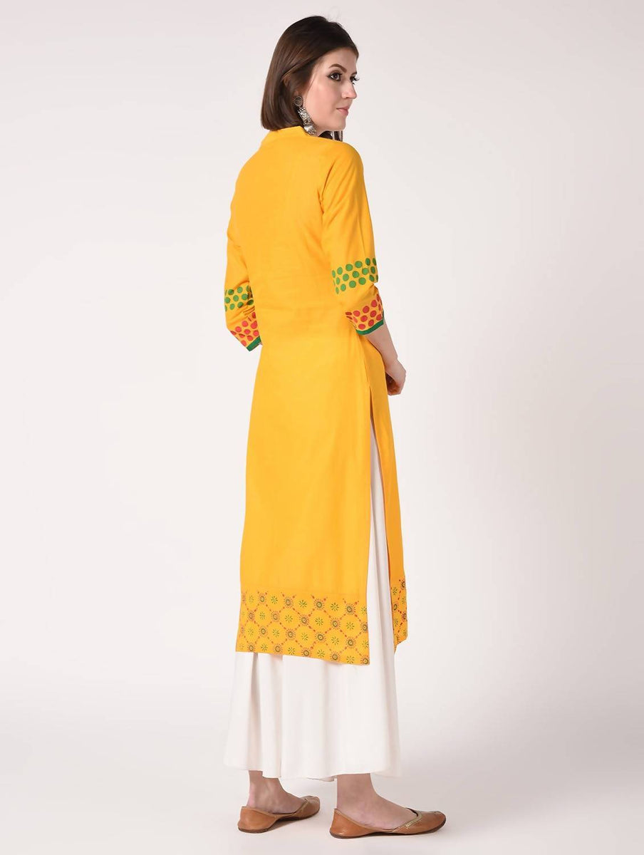 Women Hand Block Print Straight Kurta With Tassles