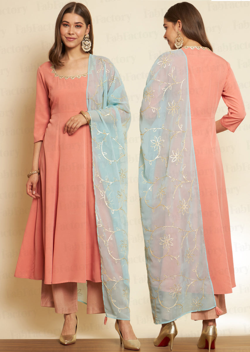 Women's Crepe Peach Kurta Sets - The Fab Factory – Trendia