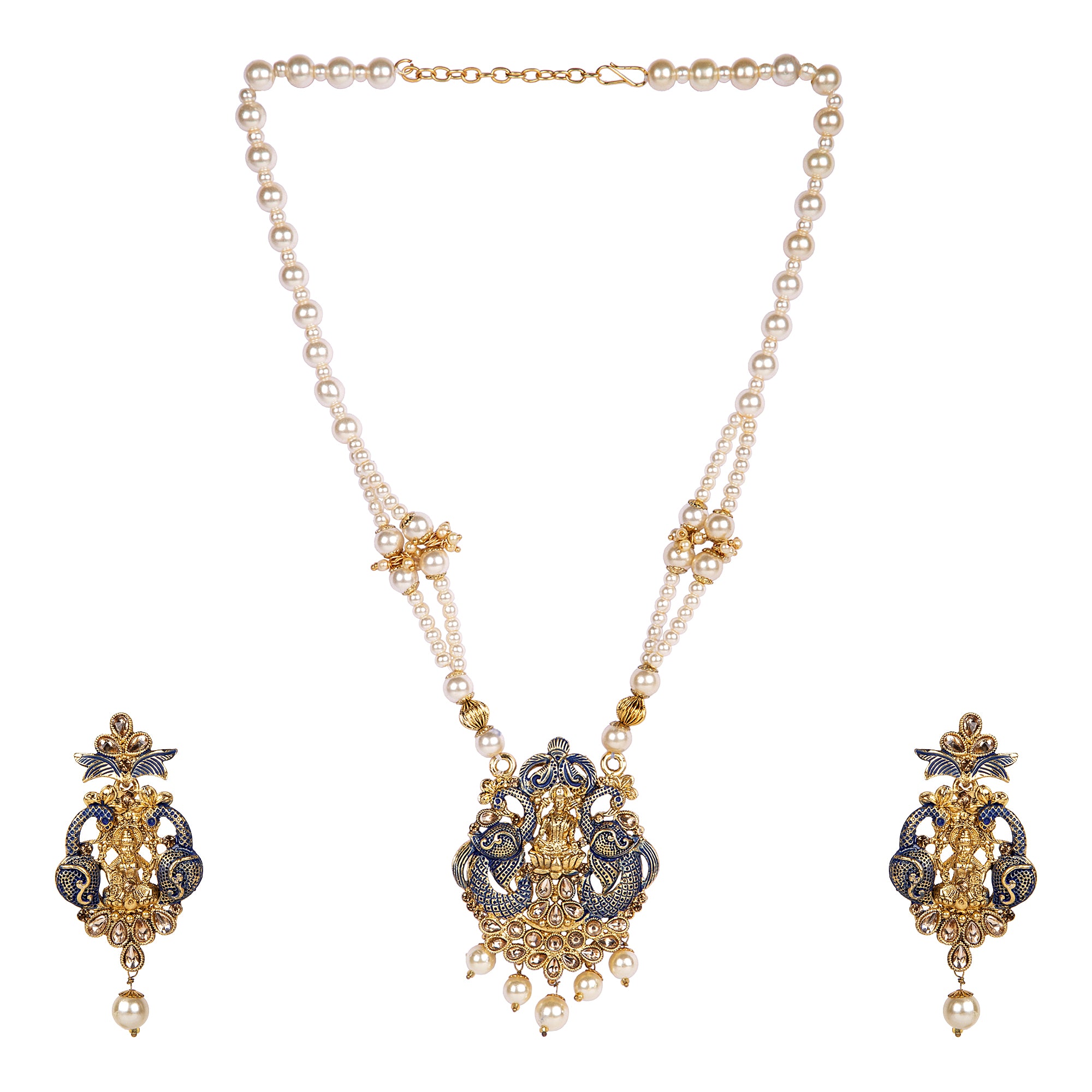 Women's Antique Matte Gold Finish Maroon Stone Studded Temple Jewellery set