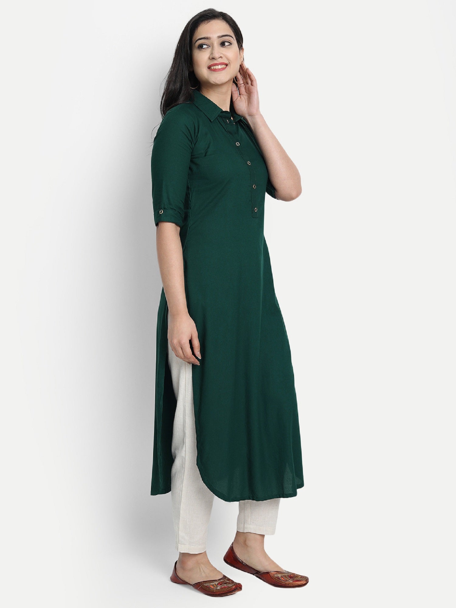 Women's Green Plain Kurta