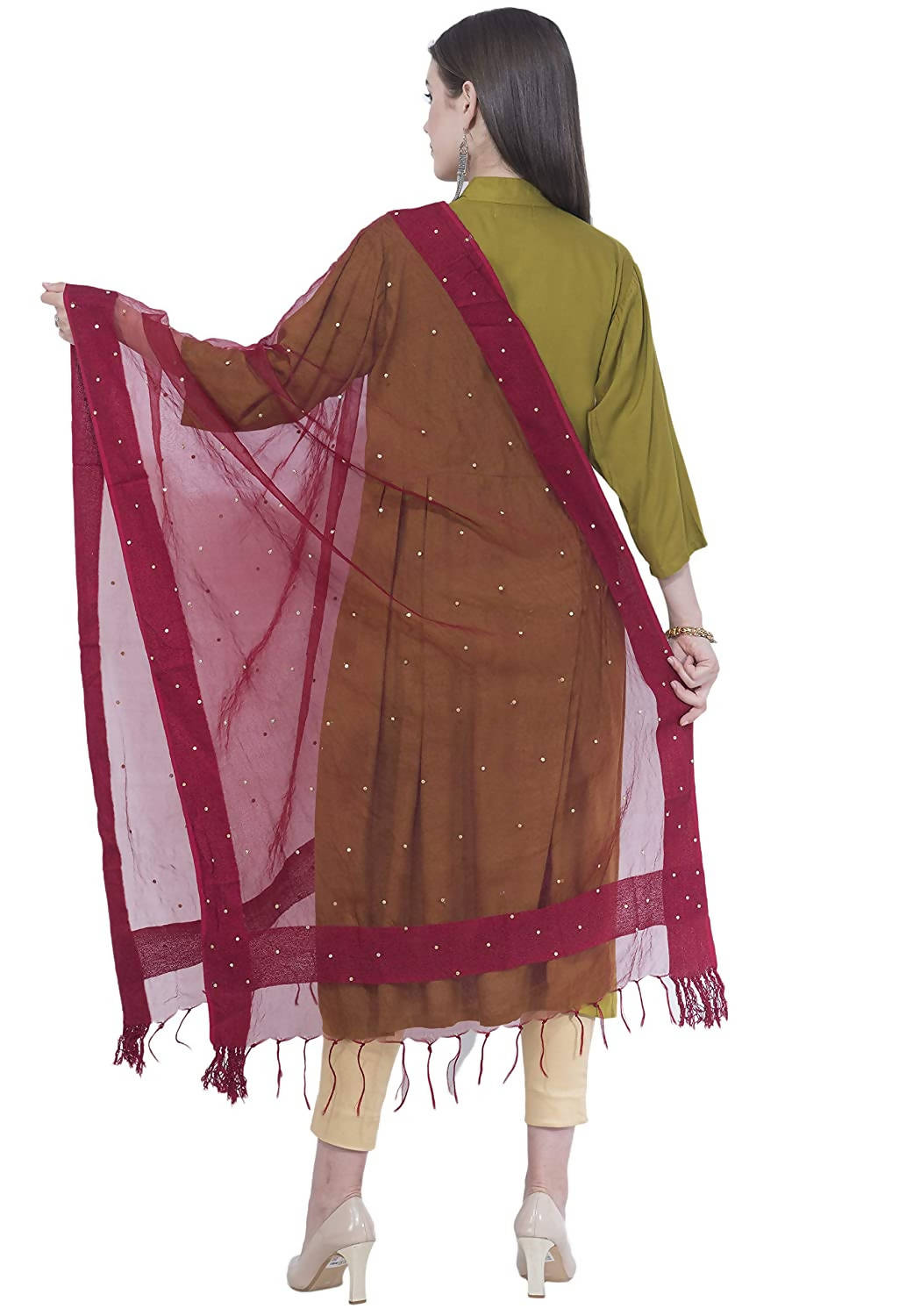 Women's Orgenza Cotton Golden Chandna Work Maroon Dupatta Mfd0043