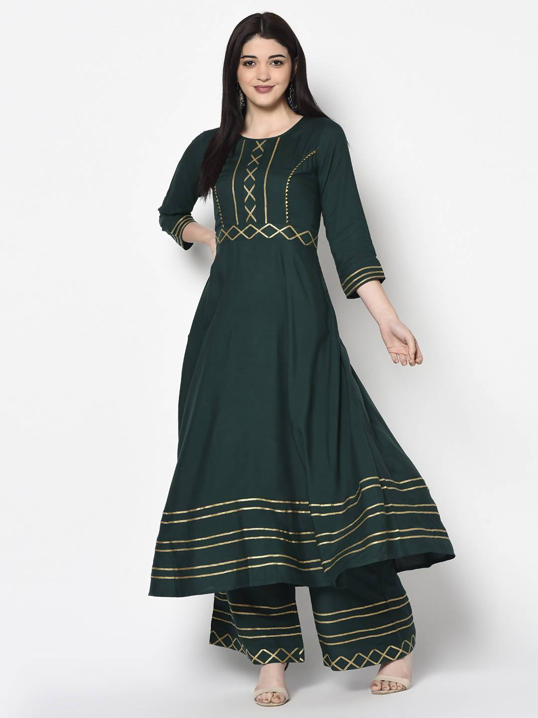 Women's Bottle Green Rayon Flared slip-on Palazzo