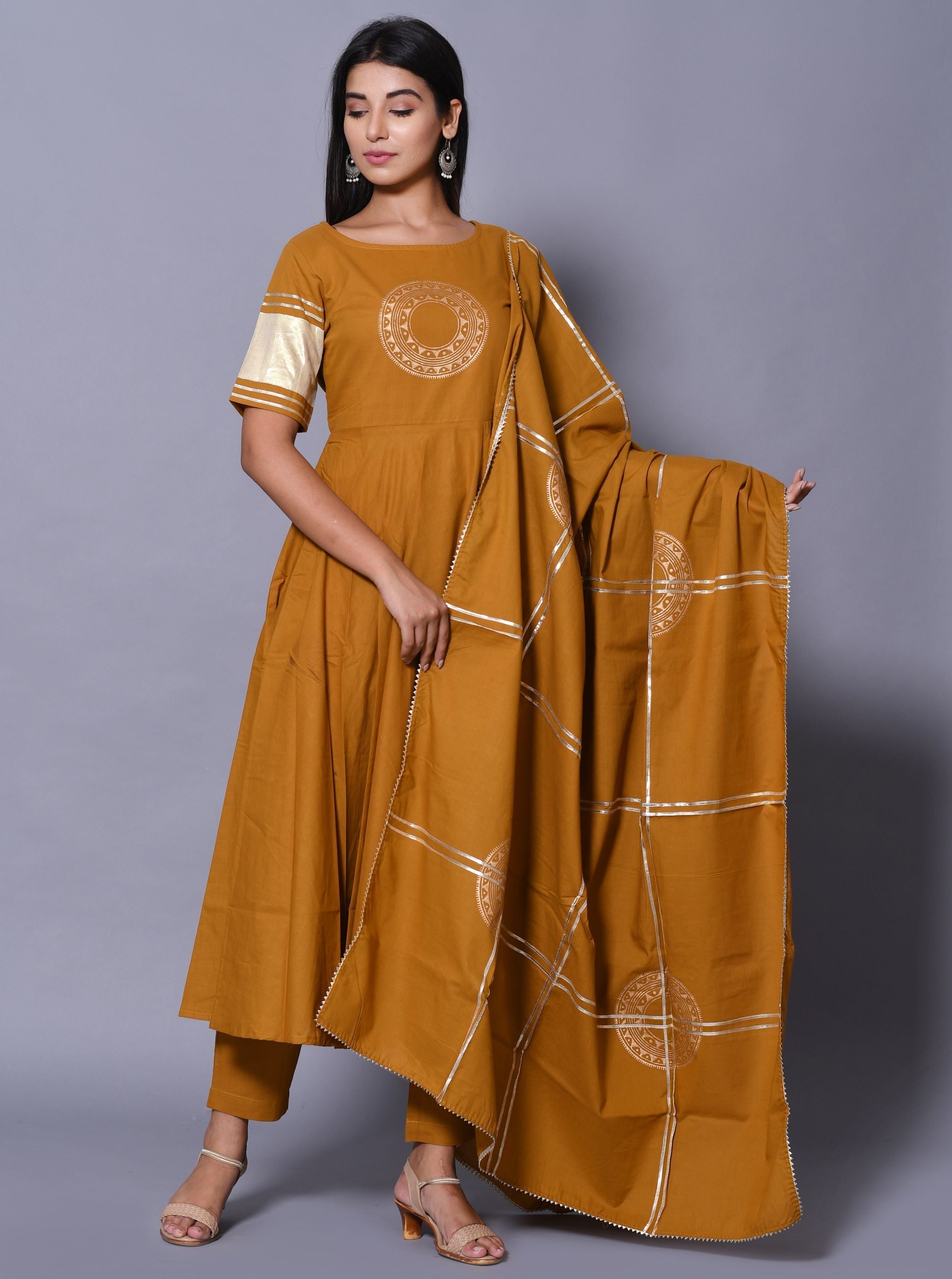 Women's Mustard Hand Block Printed Kurta Set