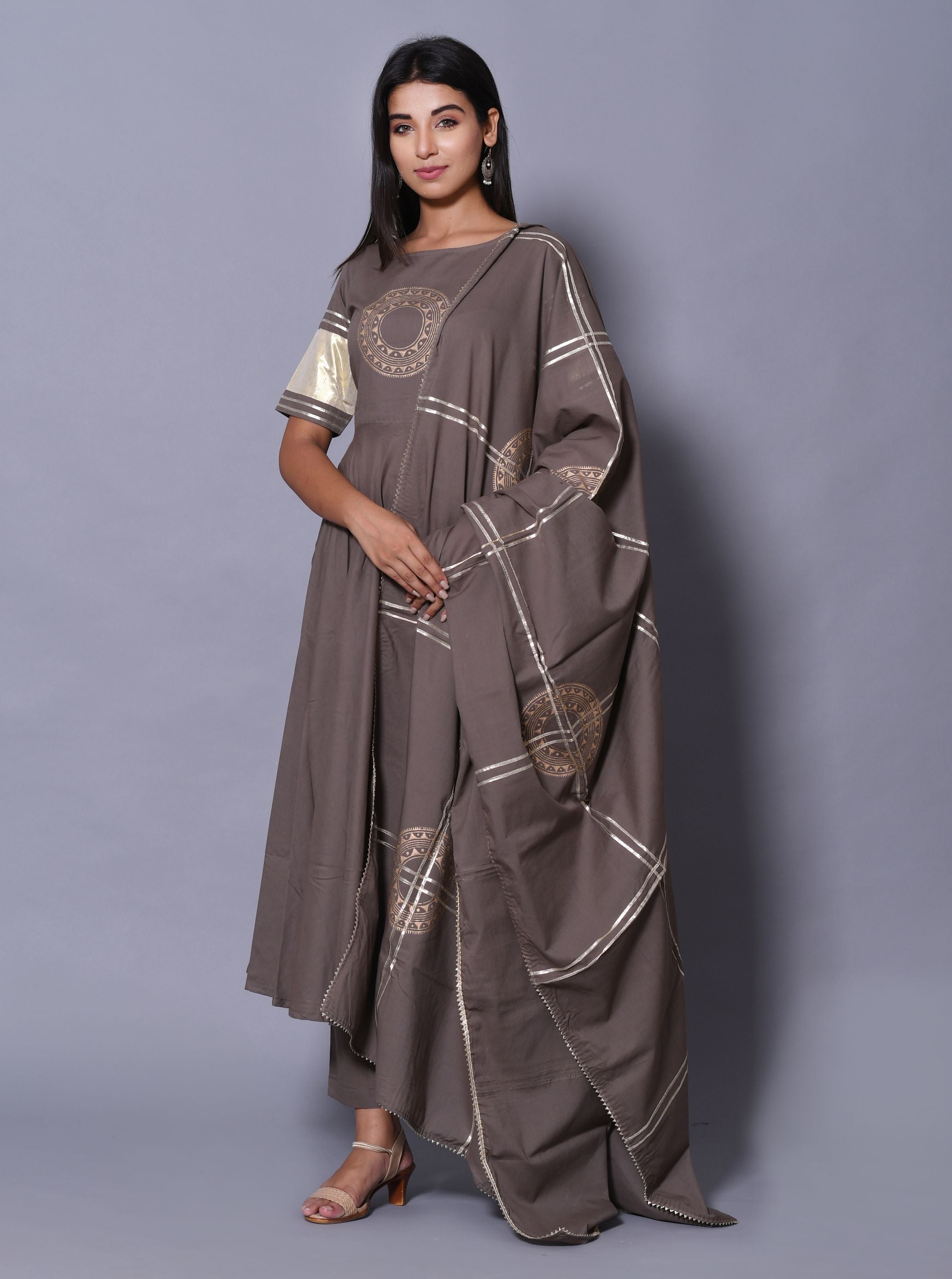 Women's Grey Hand Block Printed Kurta Set