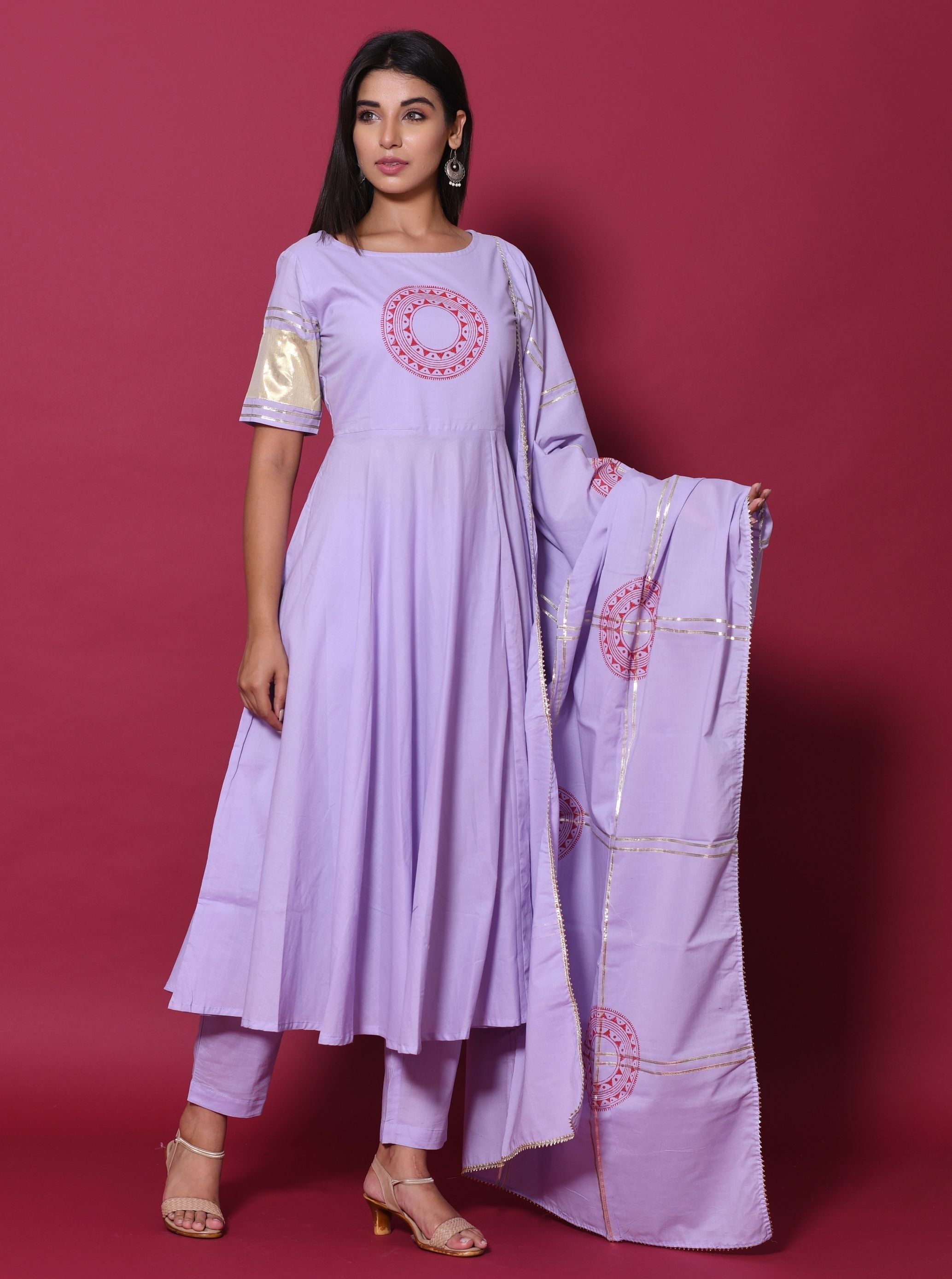 Women's Purple Hand Block Printed Kurta Set