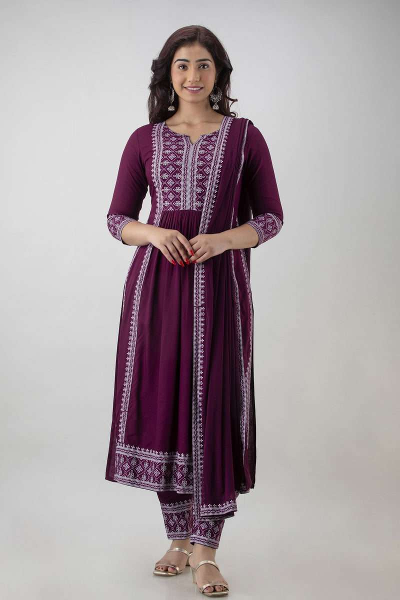 RFSS1238 - Foil Mirror long Kurta in Naira cut. Comes with Chiffon Sharara and Dupatta