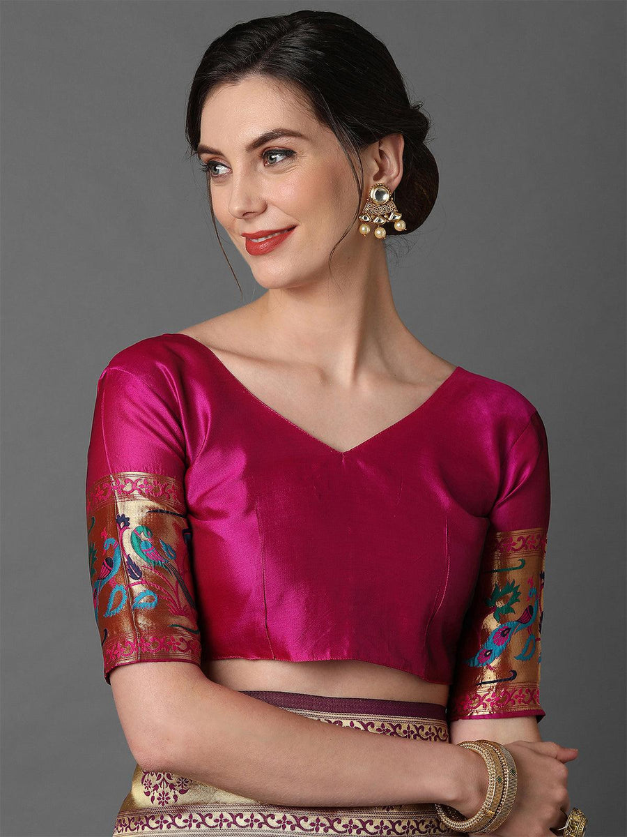 Snuggle Spot Women's Silk Printed Saree With Unstitched Blouse 5.5Mtr (Wine)