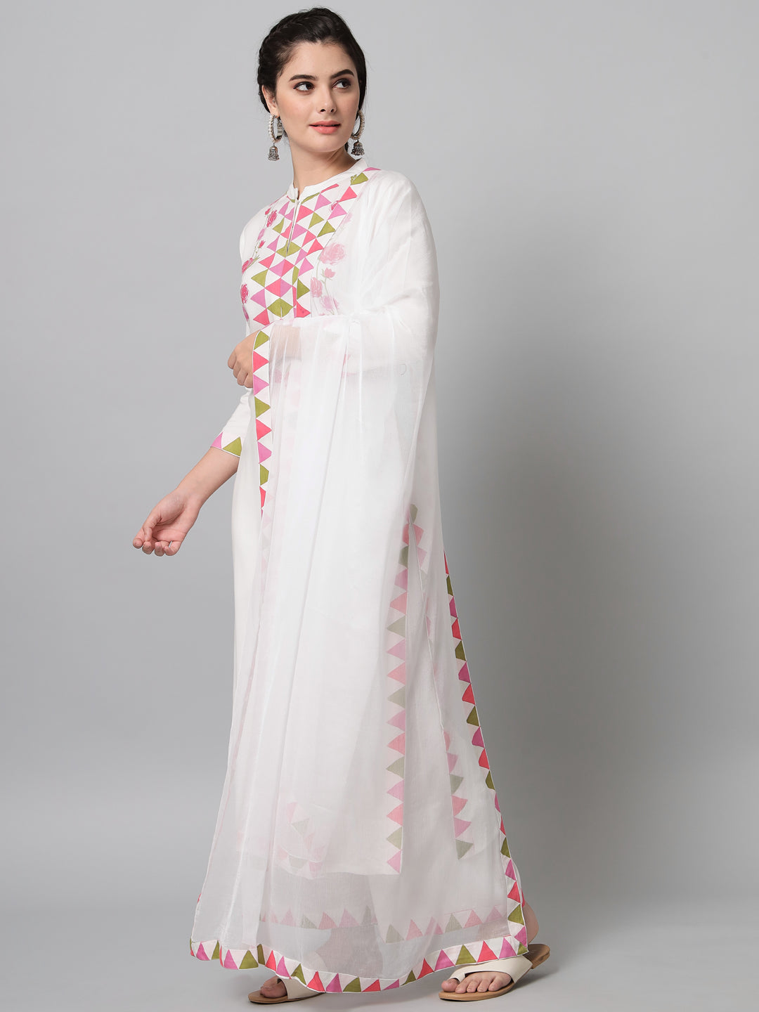Women's Pink Triangle And Flower Printed Kurta Palazzo Set