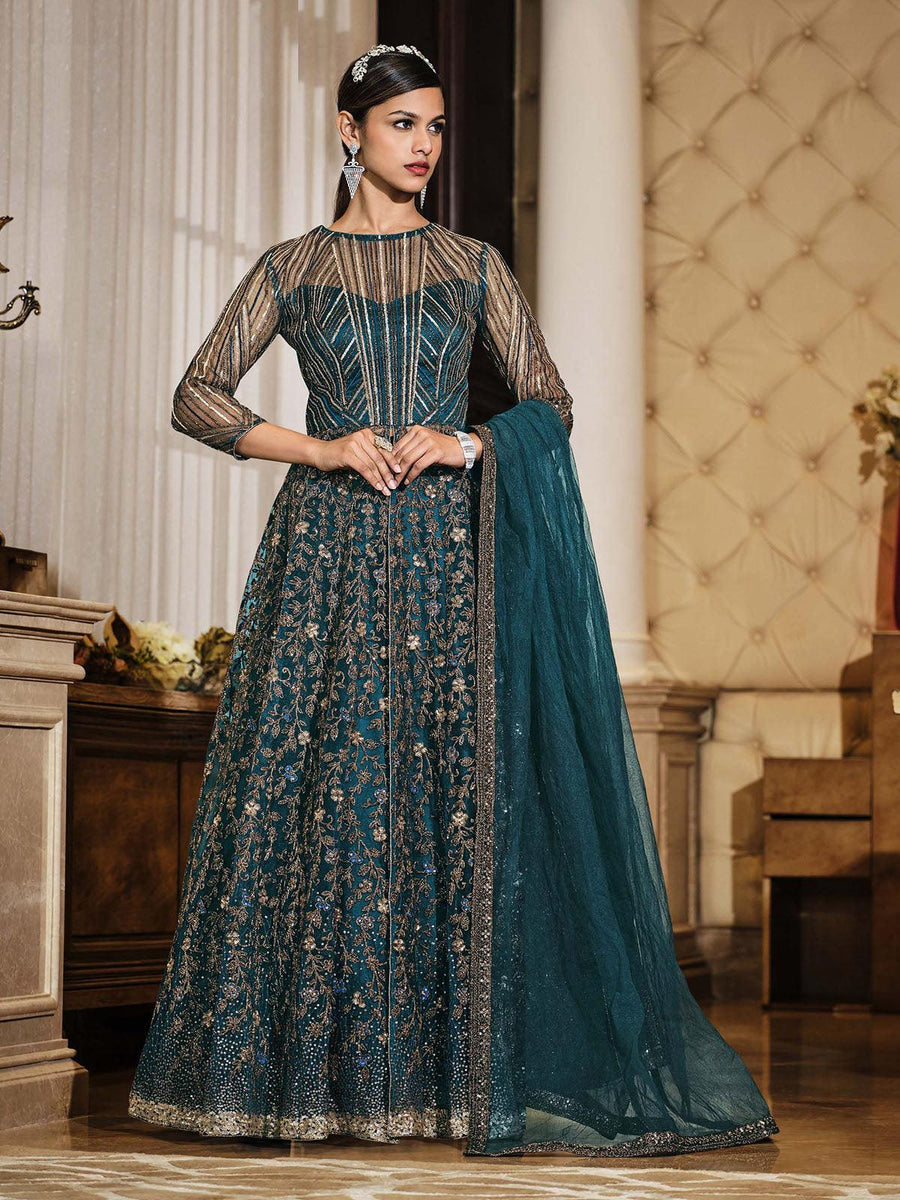 Odette Women Blue Festive Women Semi Stitched Salwar Suit Sets