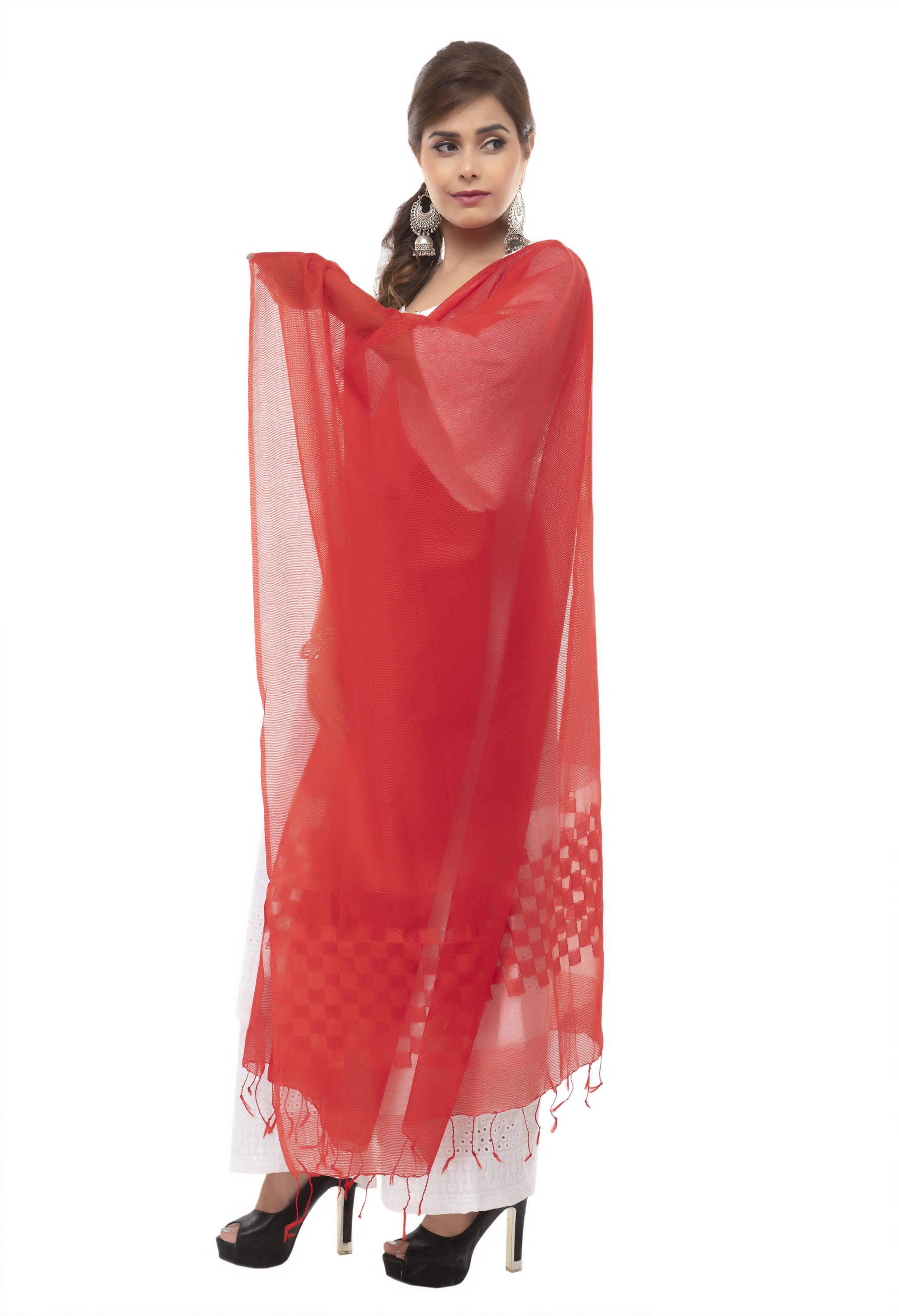 Women's Buta Square Cutt Red Dupatta & Chunni Mfd0011