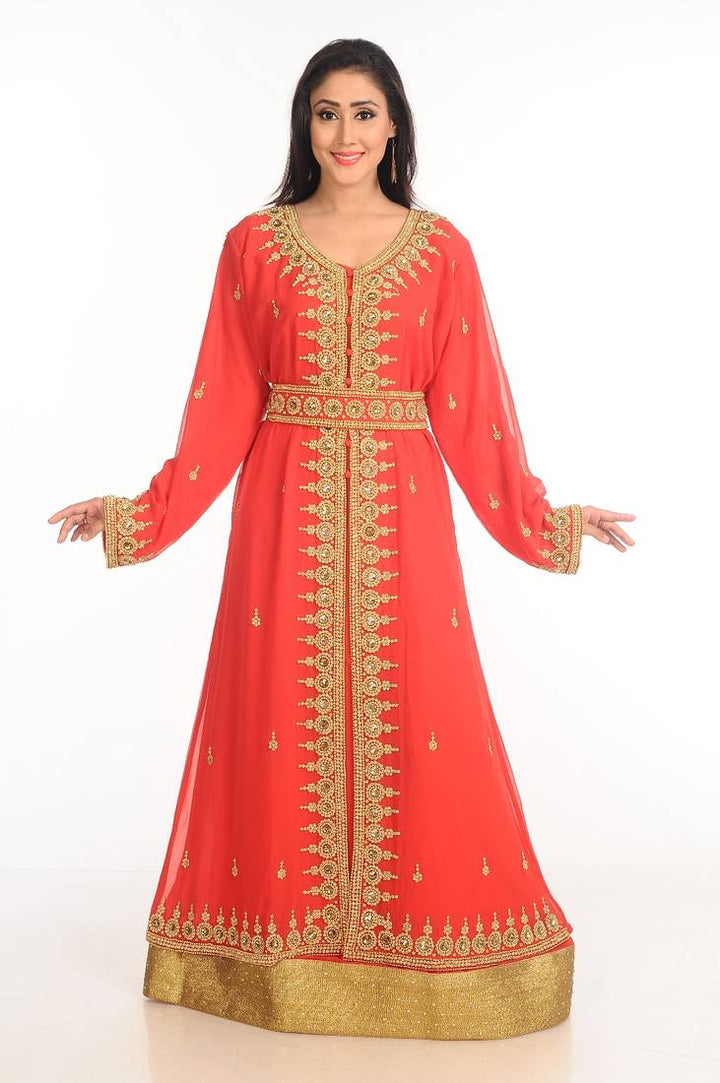 Women's Red Georgette  Animal Print Kaftan