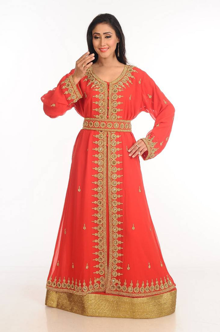 Women's Red Georgette  Animal Print Kaftan